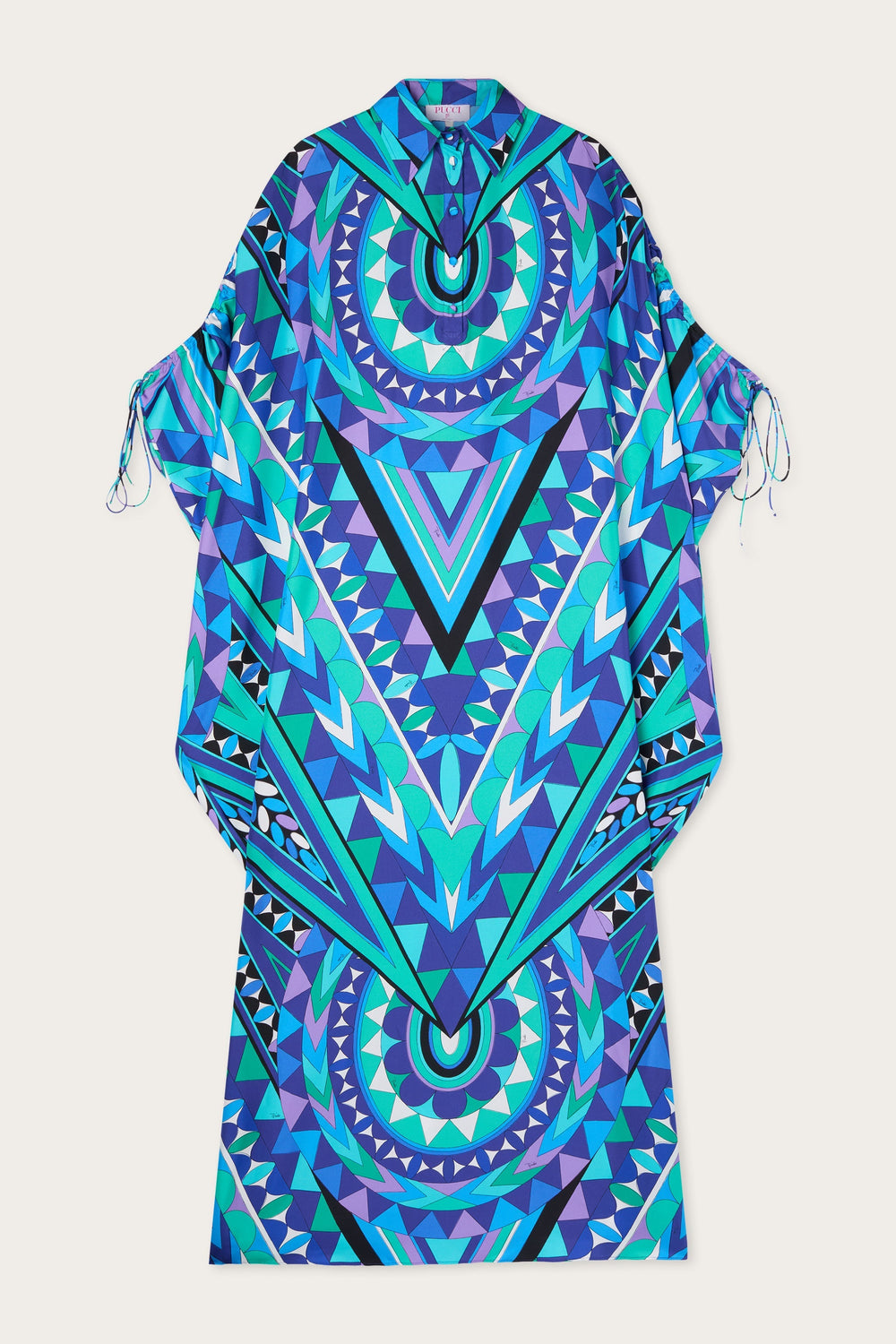 Pucci Manuba Print Silk Kaftan with Draped Sleeves
