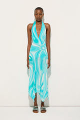 Pucci Marmo Print V-neck Dress with Asymmetrical Hem