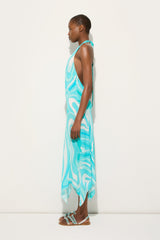 Pucci Marmo Print V-neck Dress with Asymmetrical Hem