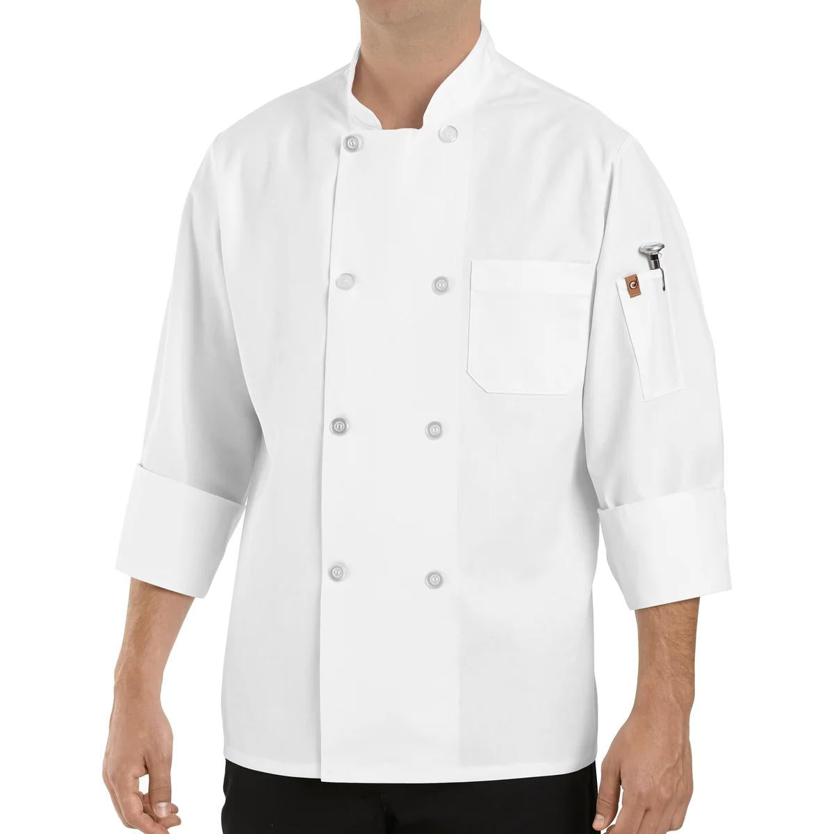 Red Kap Pearl Button Chef Coat with Thermometer Pocket