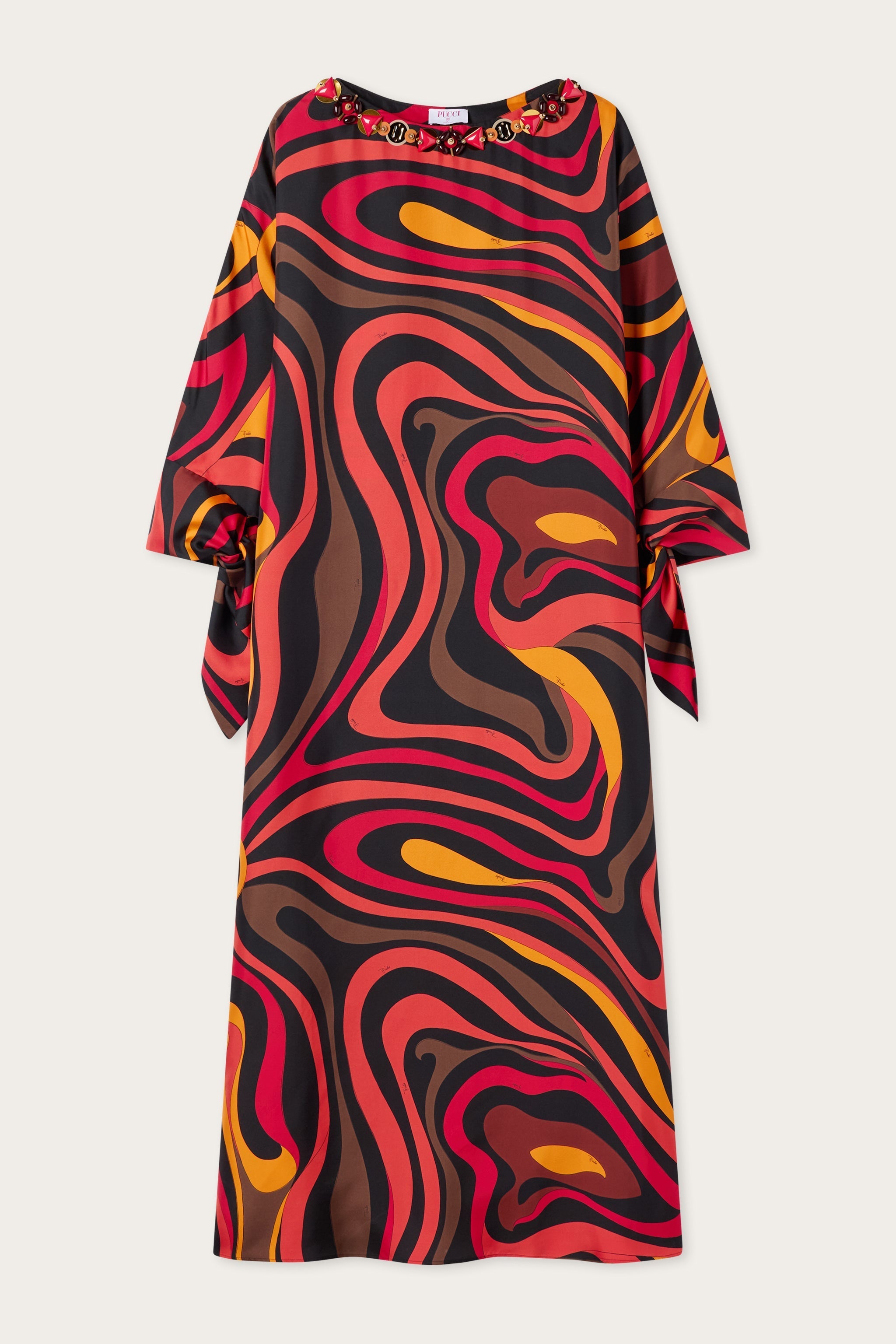 Pucci Embroidery Marmo Print Silk Kaftan
