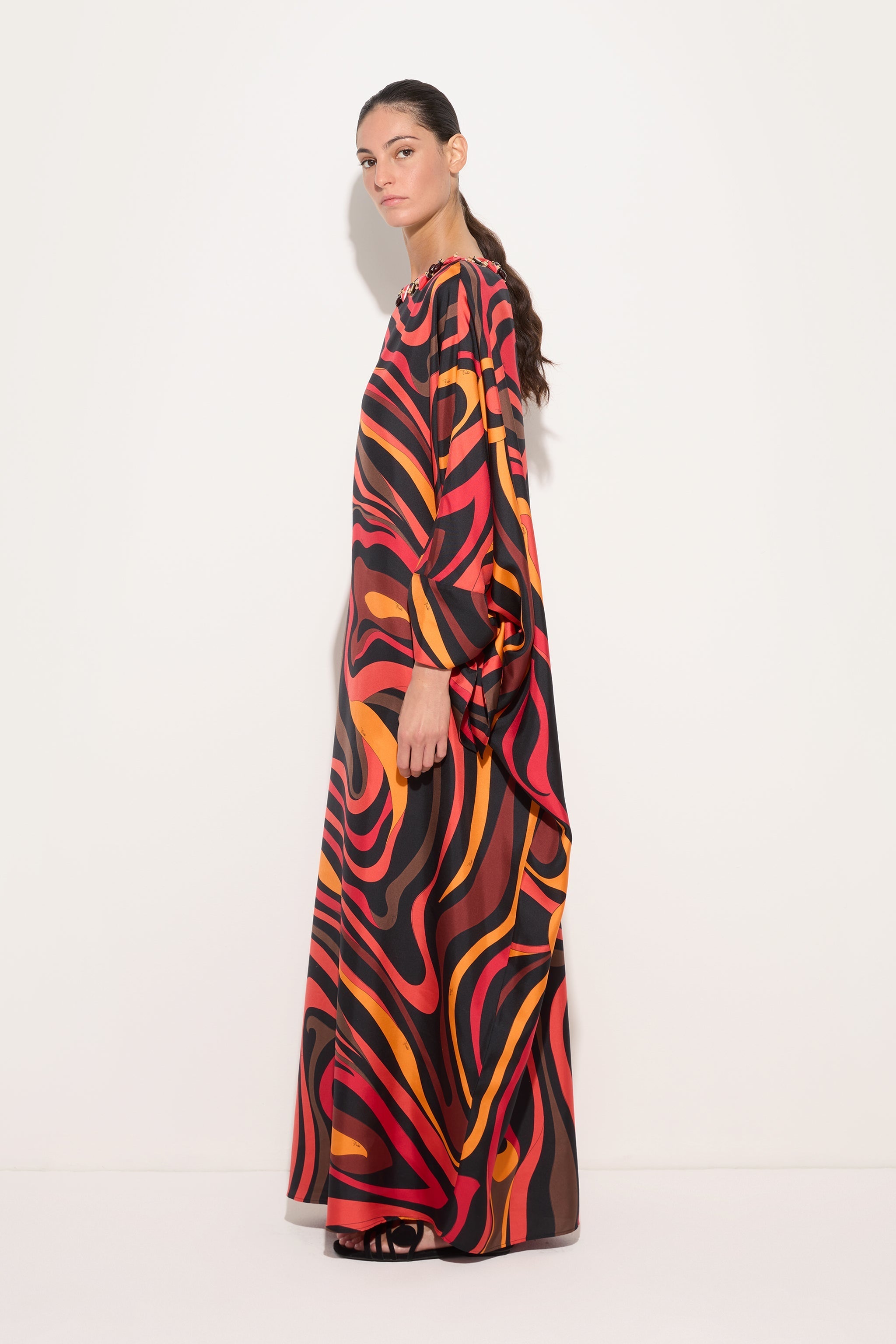 Pucci Embroidery Marmo Print Silk Kaftan