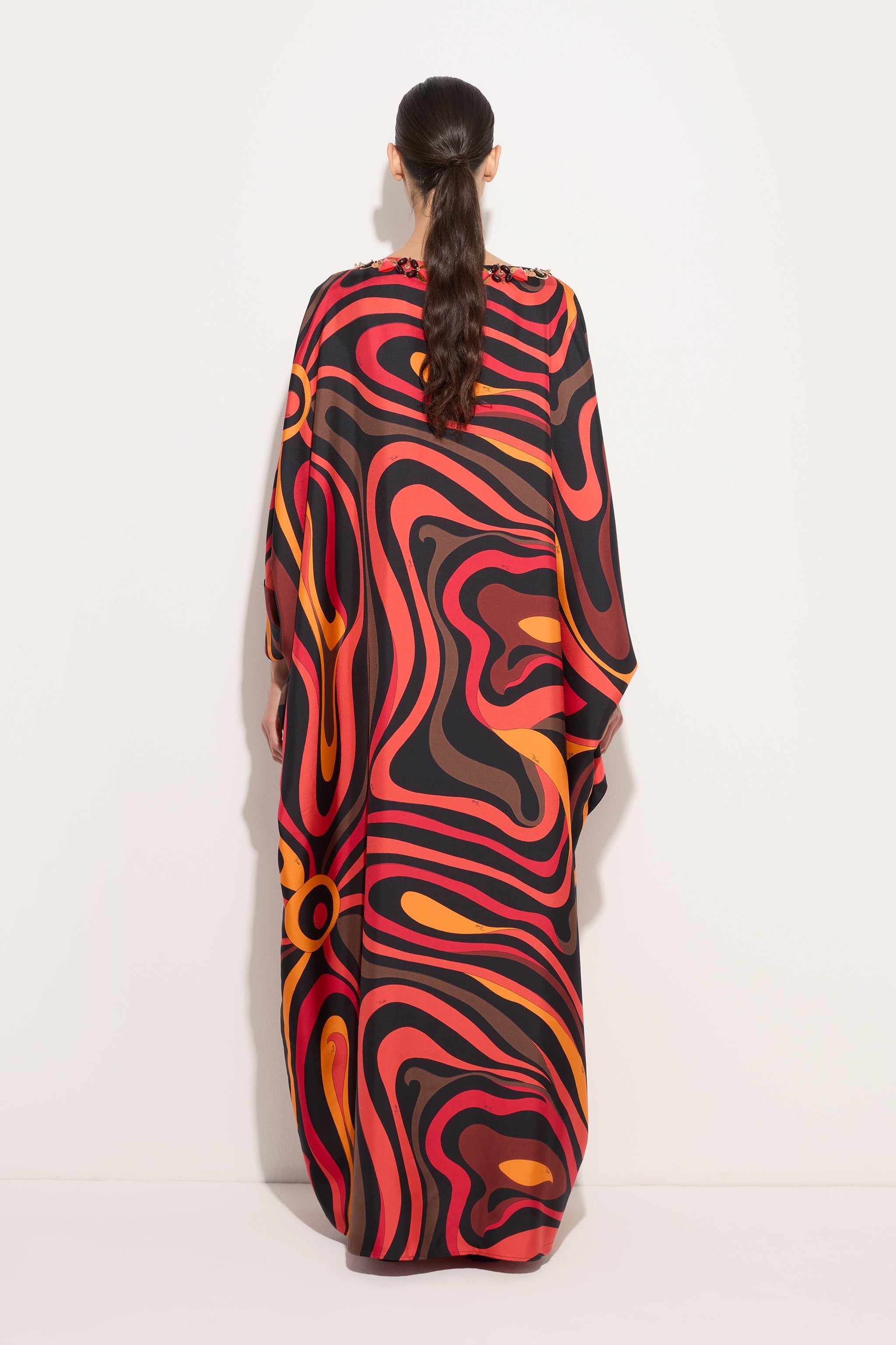 Pucci Embroidery Marmo Print Silk Kaftan