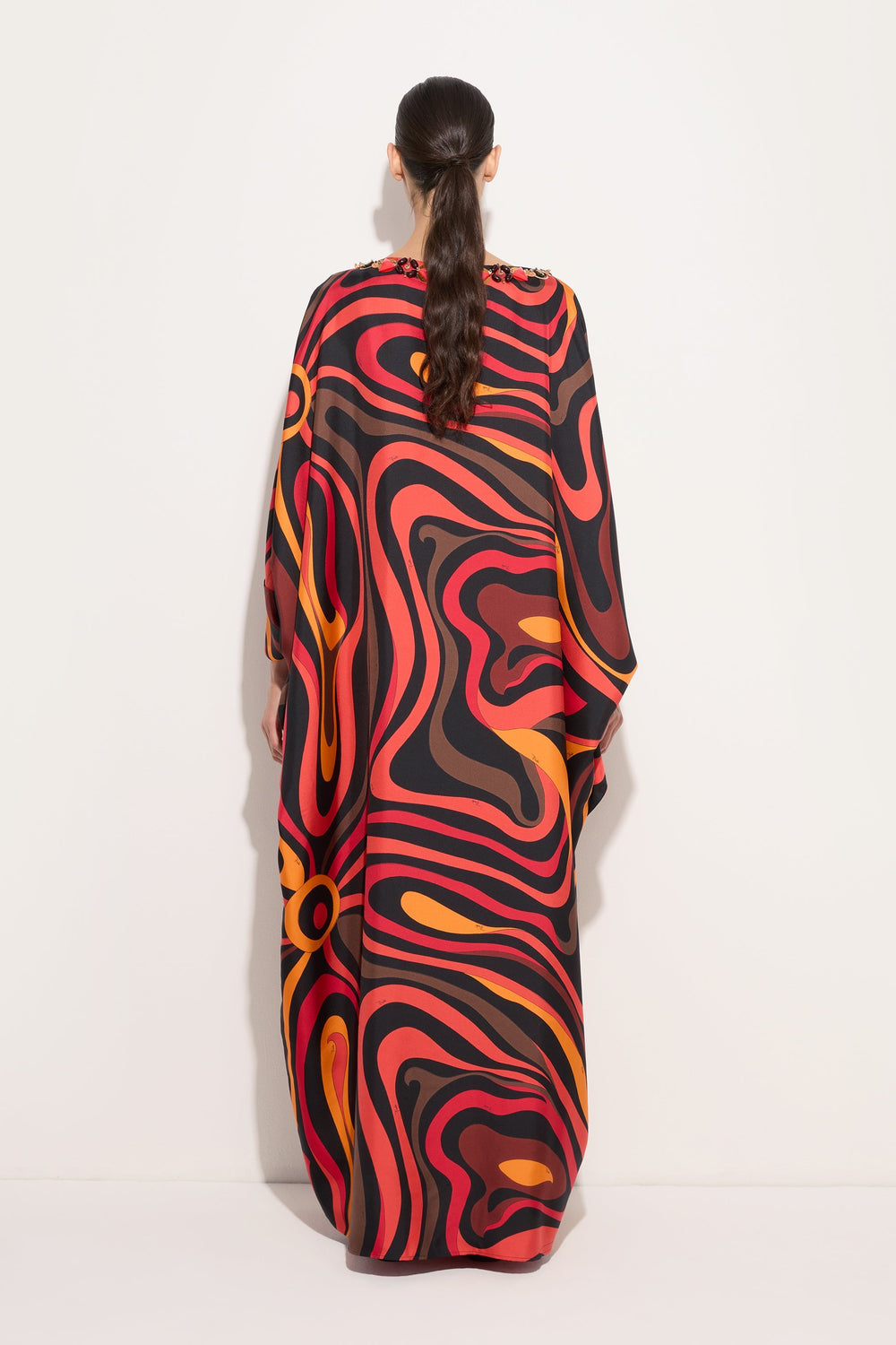 Pucci Embroidery Marmo Print Silk Kaftan