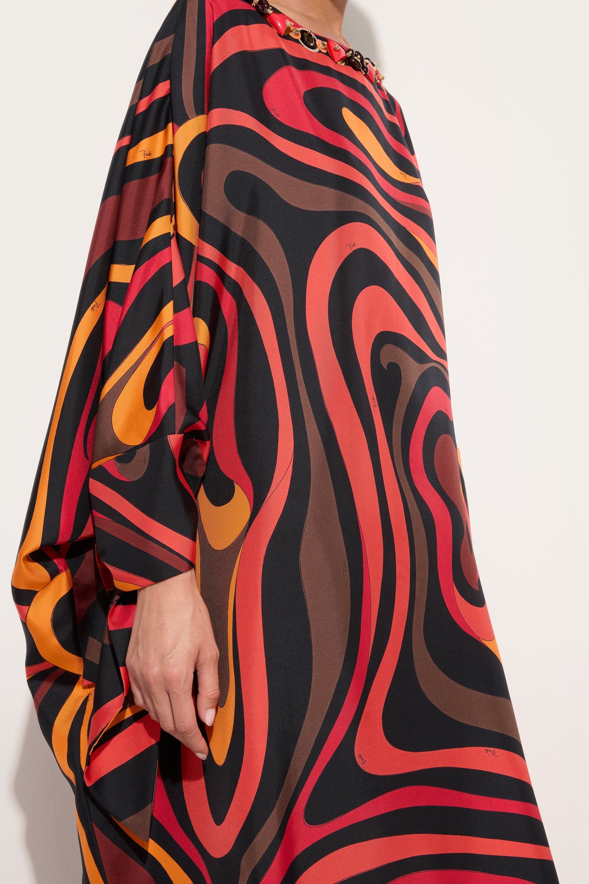 Pucci Embroidery Marmo Print Silk Kaftan