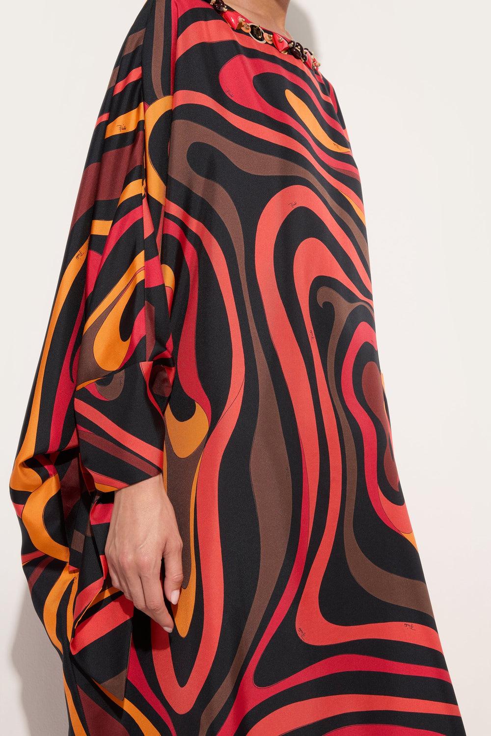 Pucci Embroidery Marmo Print Silk Kaftan