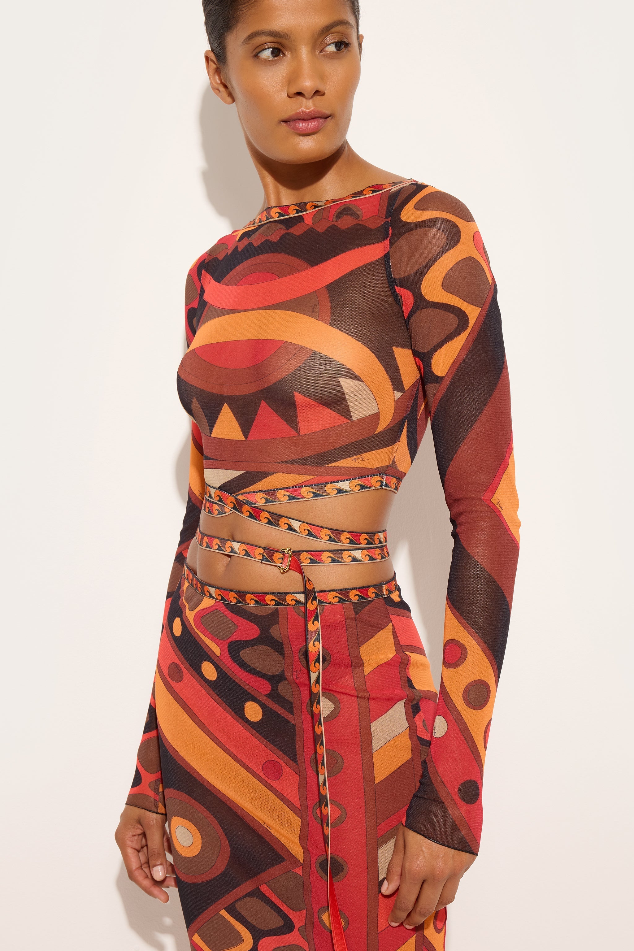 Pucci Vivara Print Tulle Crop Top