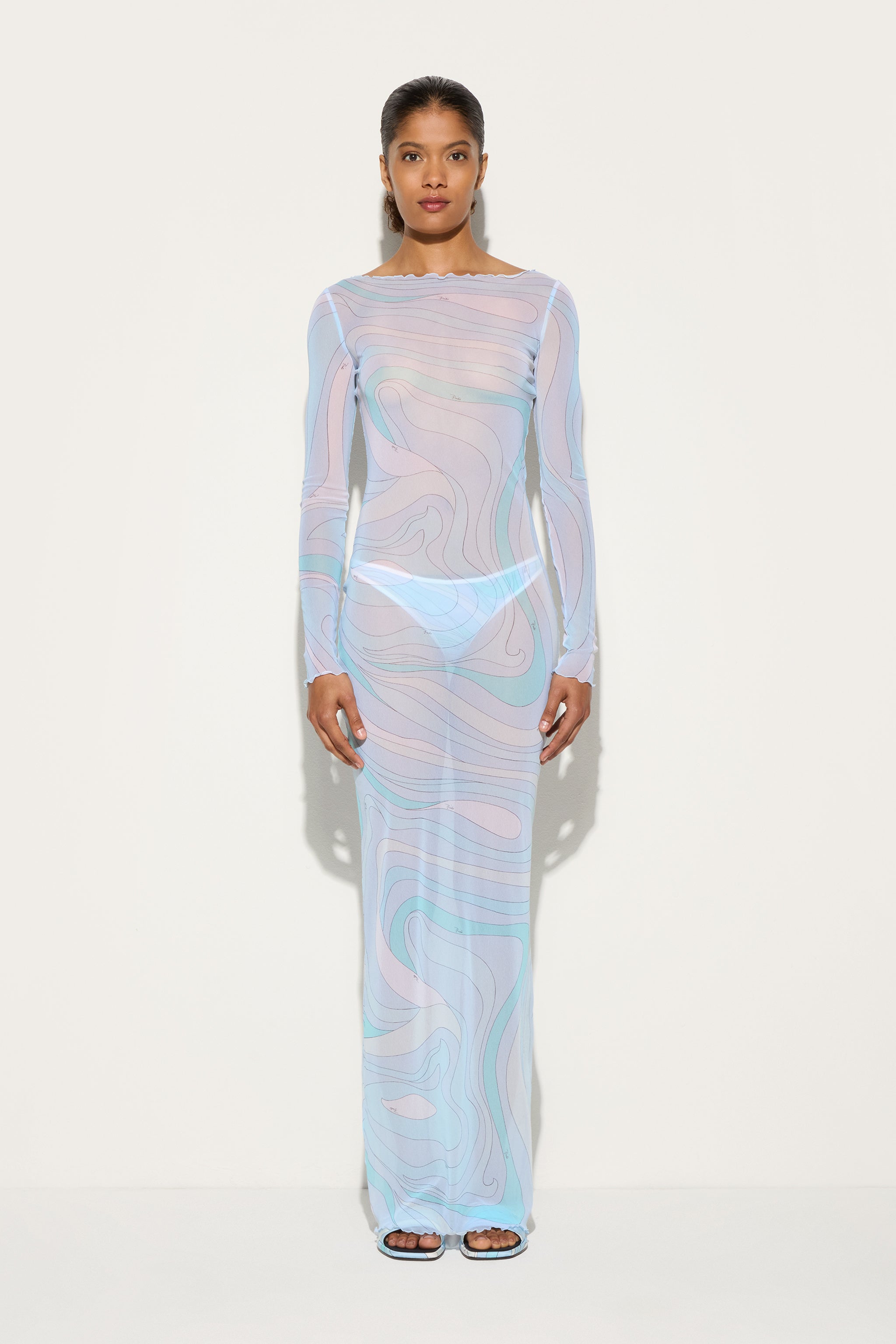 Pucci Marmo Print Tulle Long Dress