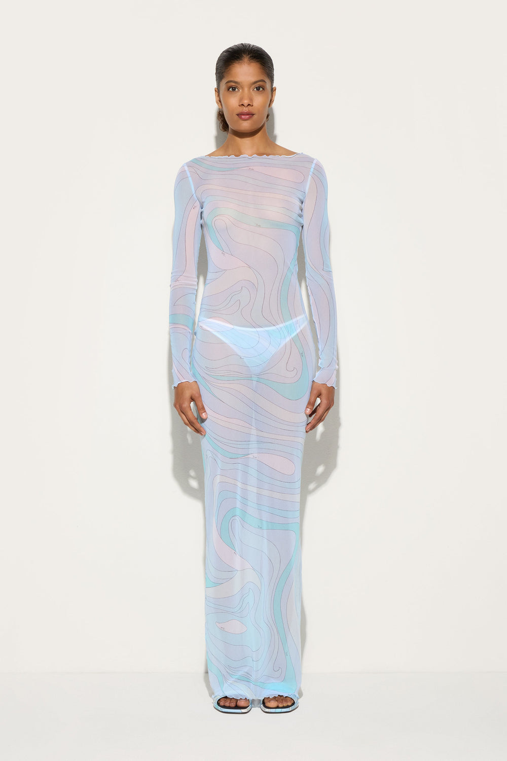 Pucci Marmo Print Tulle Long Dress