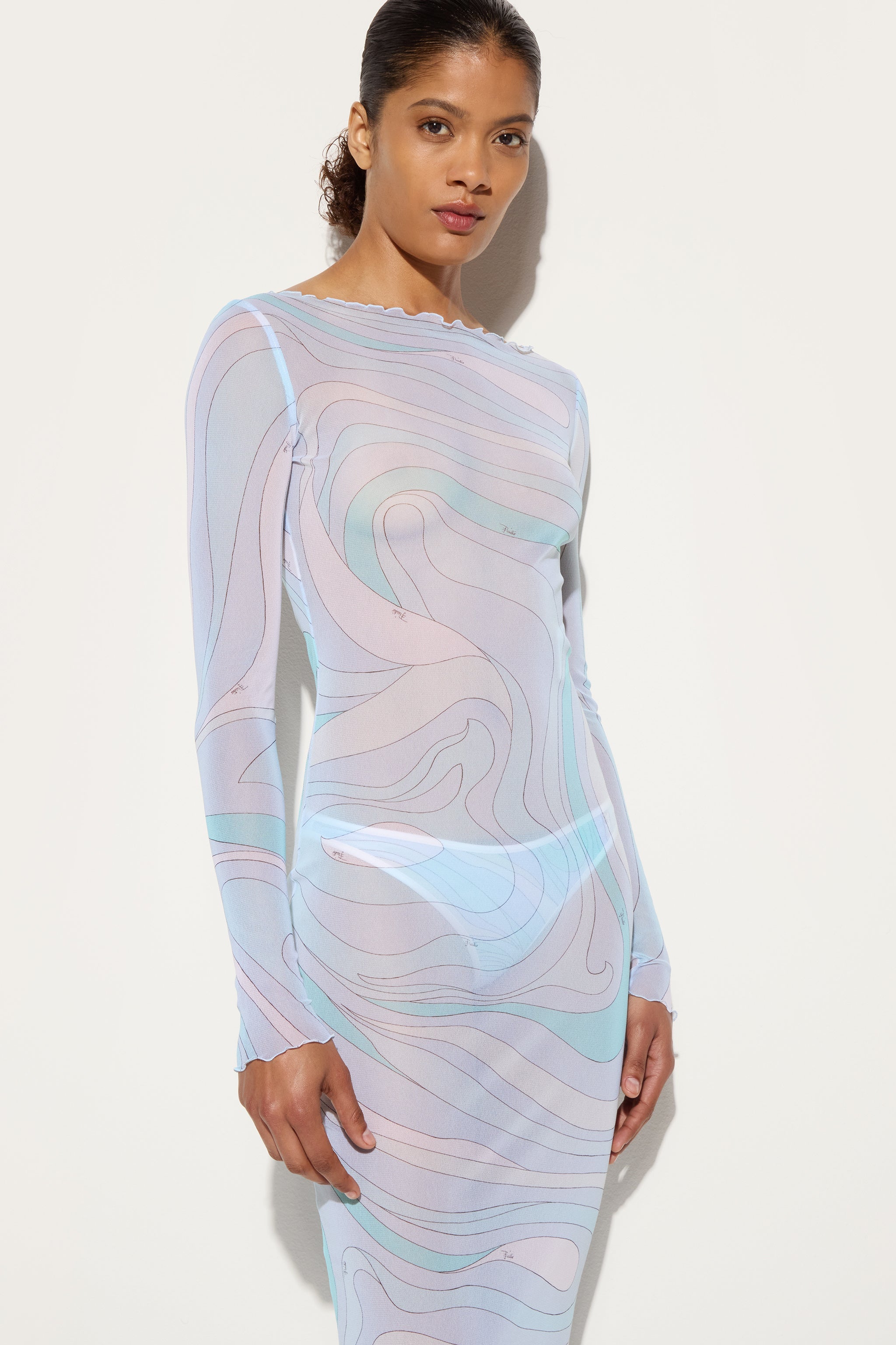 Pucci Marmo Print Tulle Long Dress