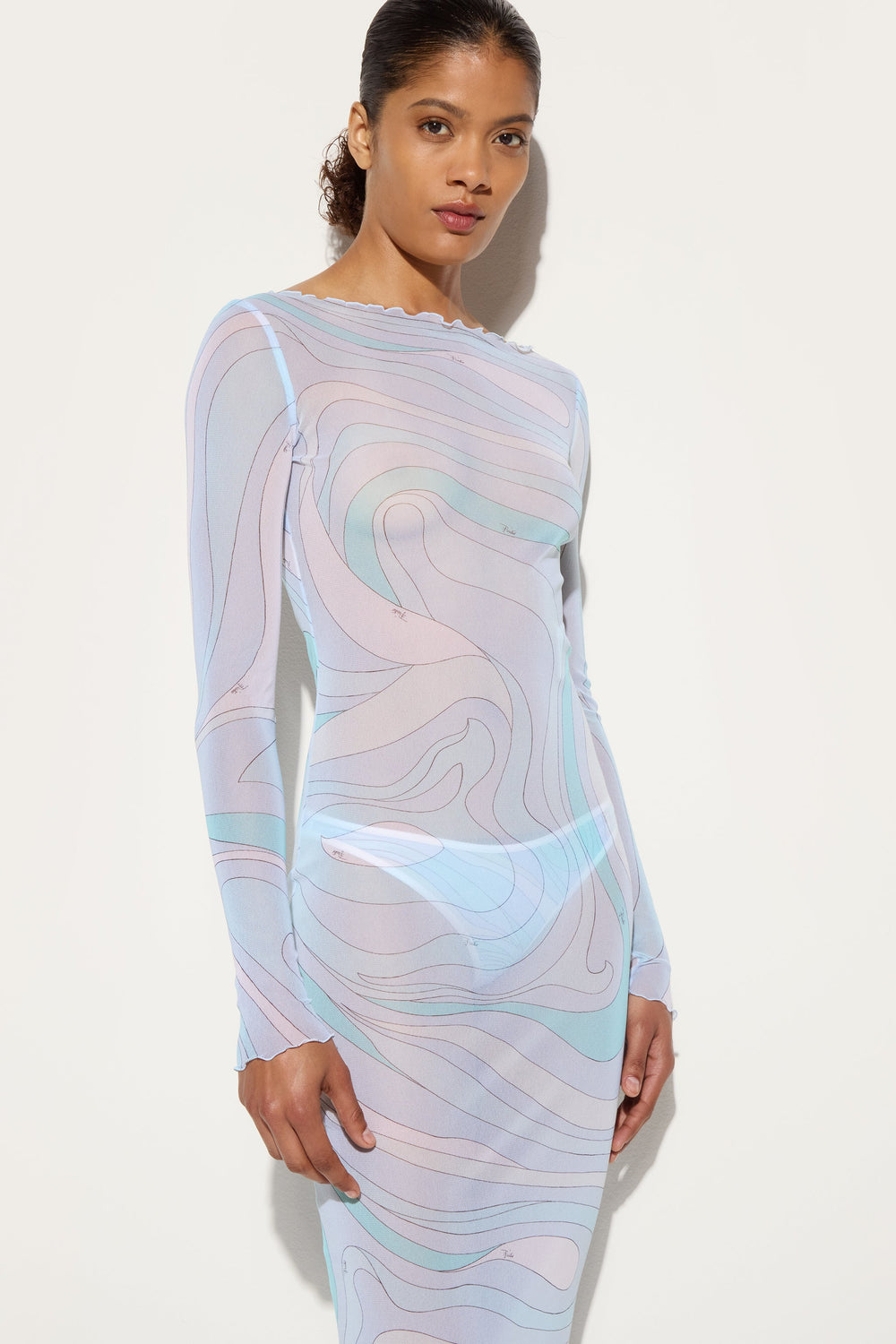 Pucci Marmo Print Tulle Long Dress