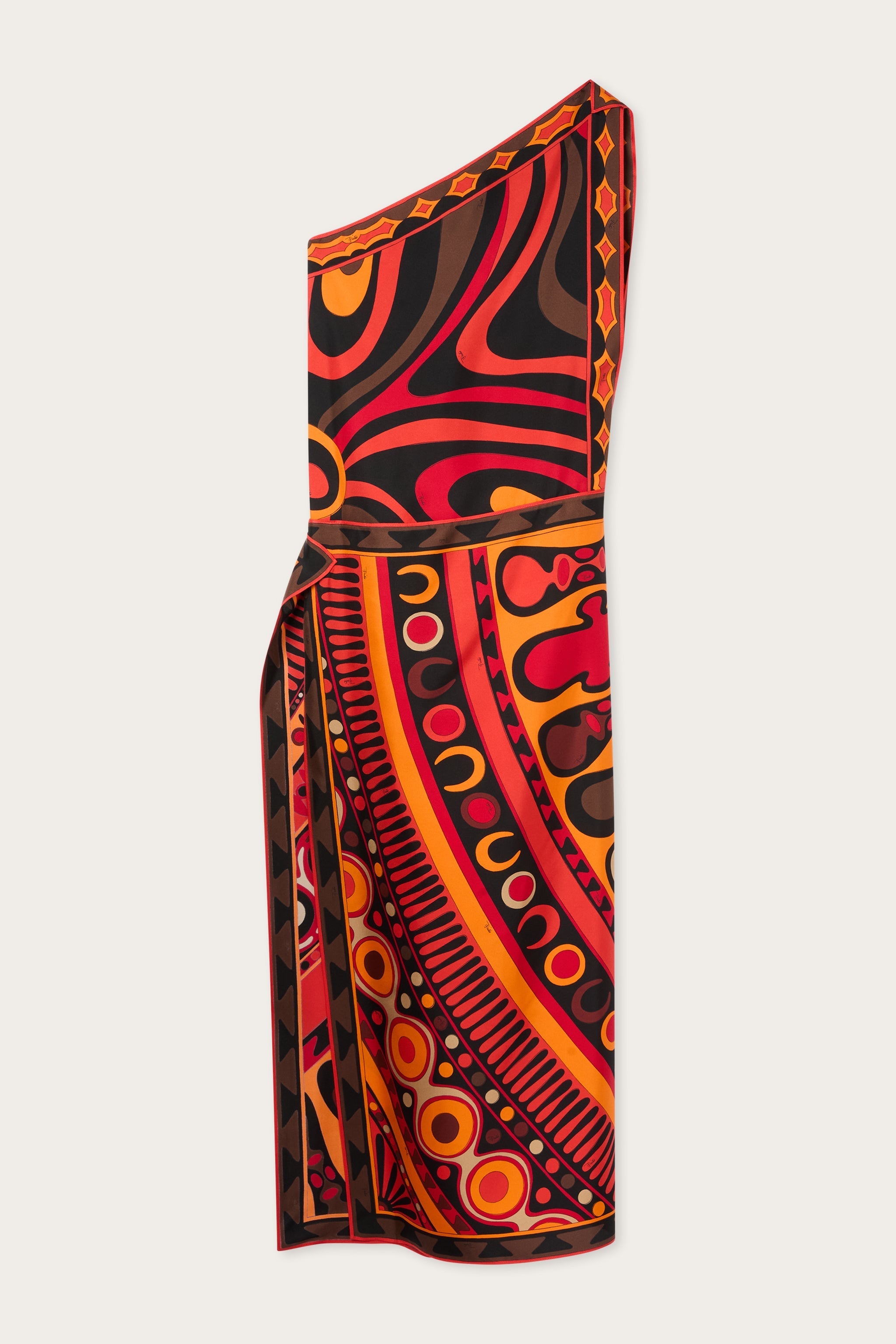 Pucci Marmo and Soleil Prints Asymmetrical Silk Dress