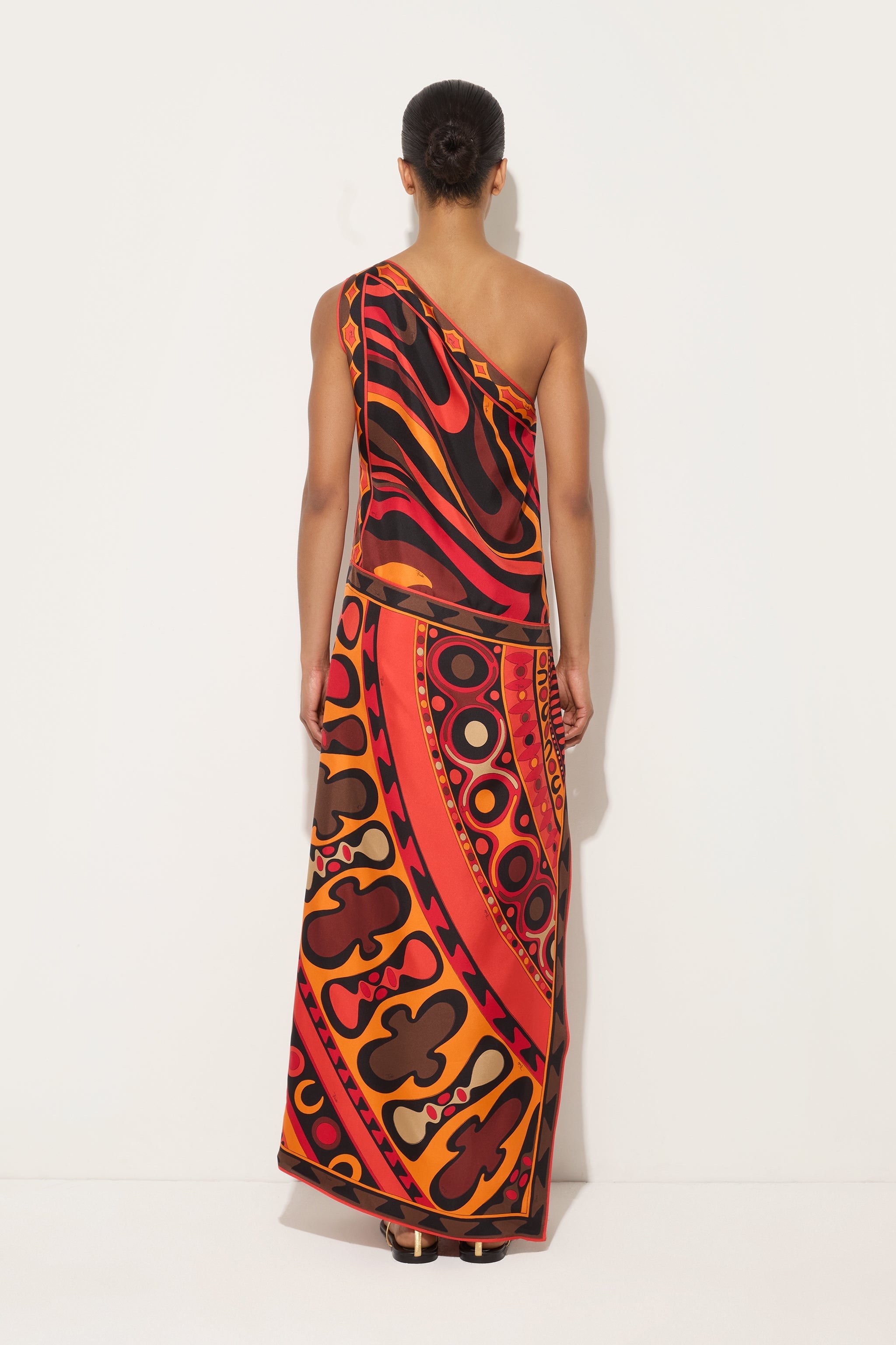 Pucci Marmo and Soleil Prints Asymmetrical Silk Dress