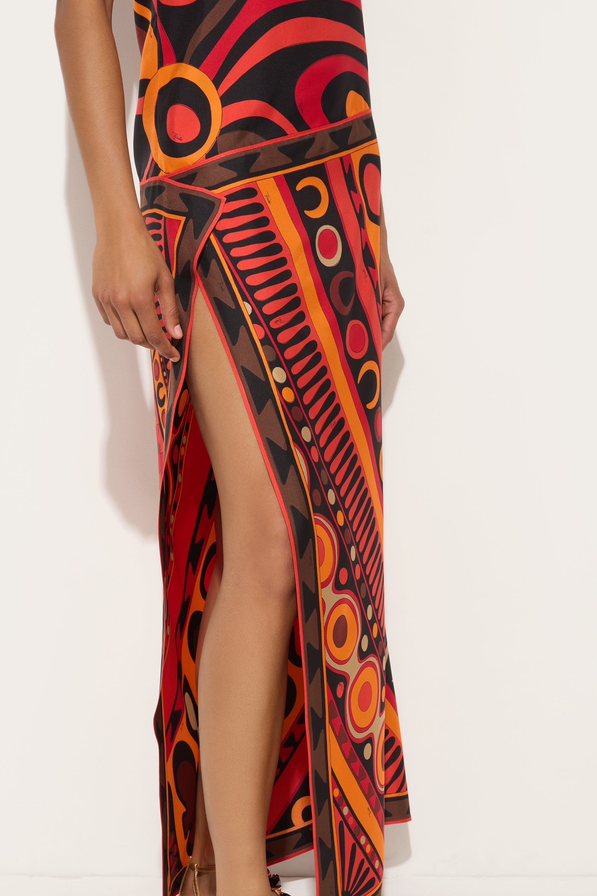 Pucci Marmo and Soleil Prints Asymmetrical Silk Dress