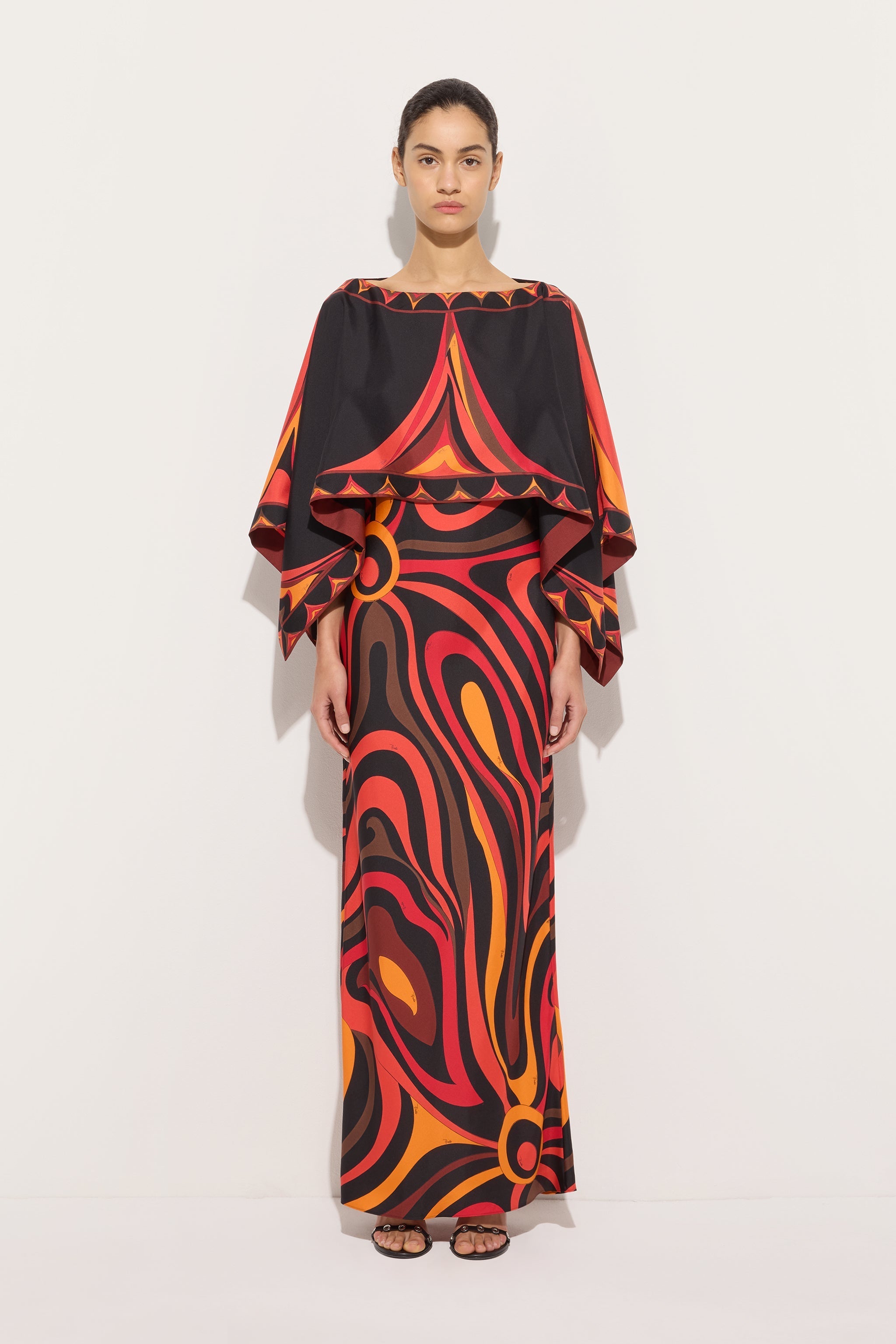 Pucci Marmo Print Silk Dress with Cape