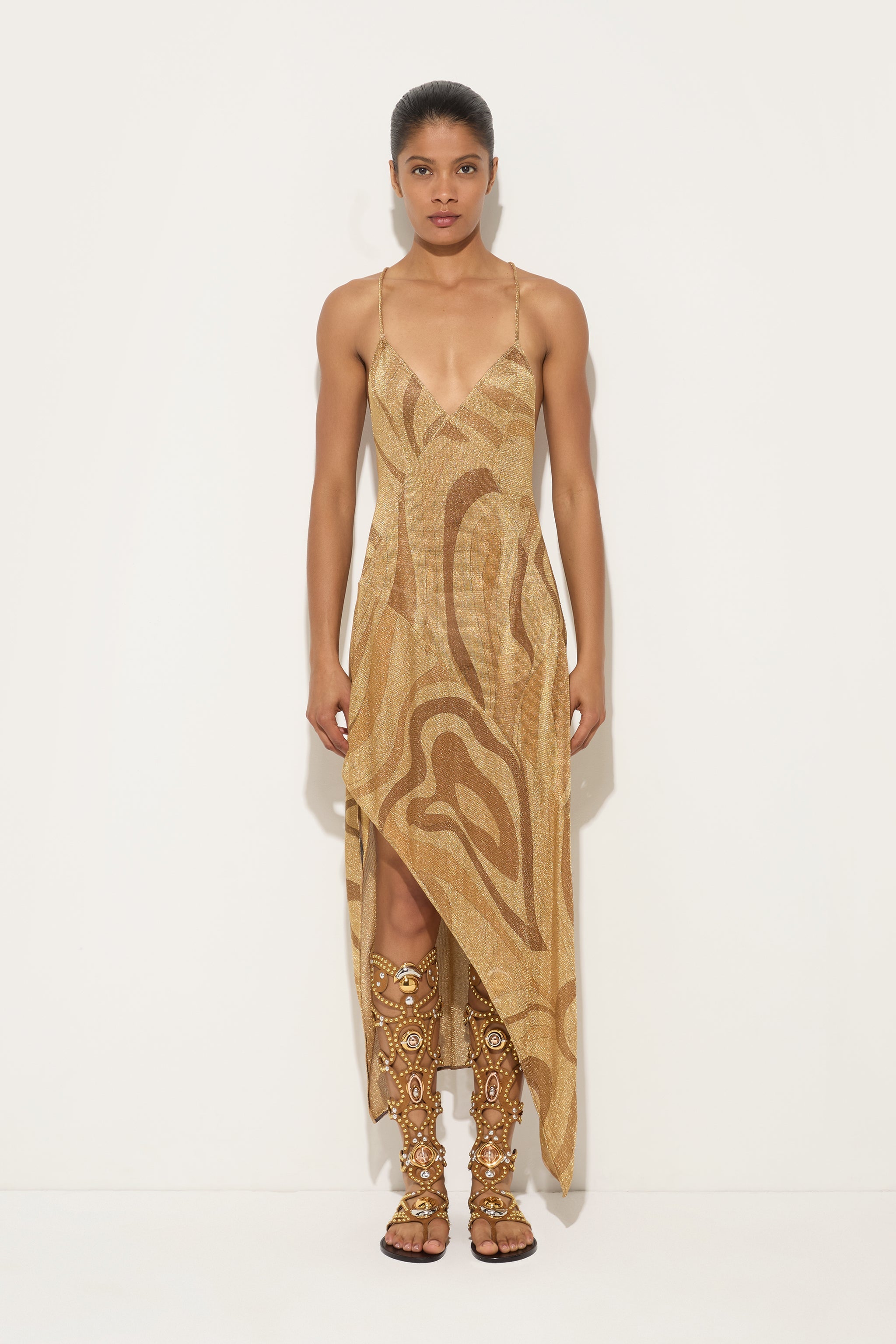 Pucci Marmo Print Lamè Asymmetrical Dress