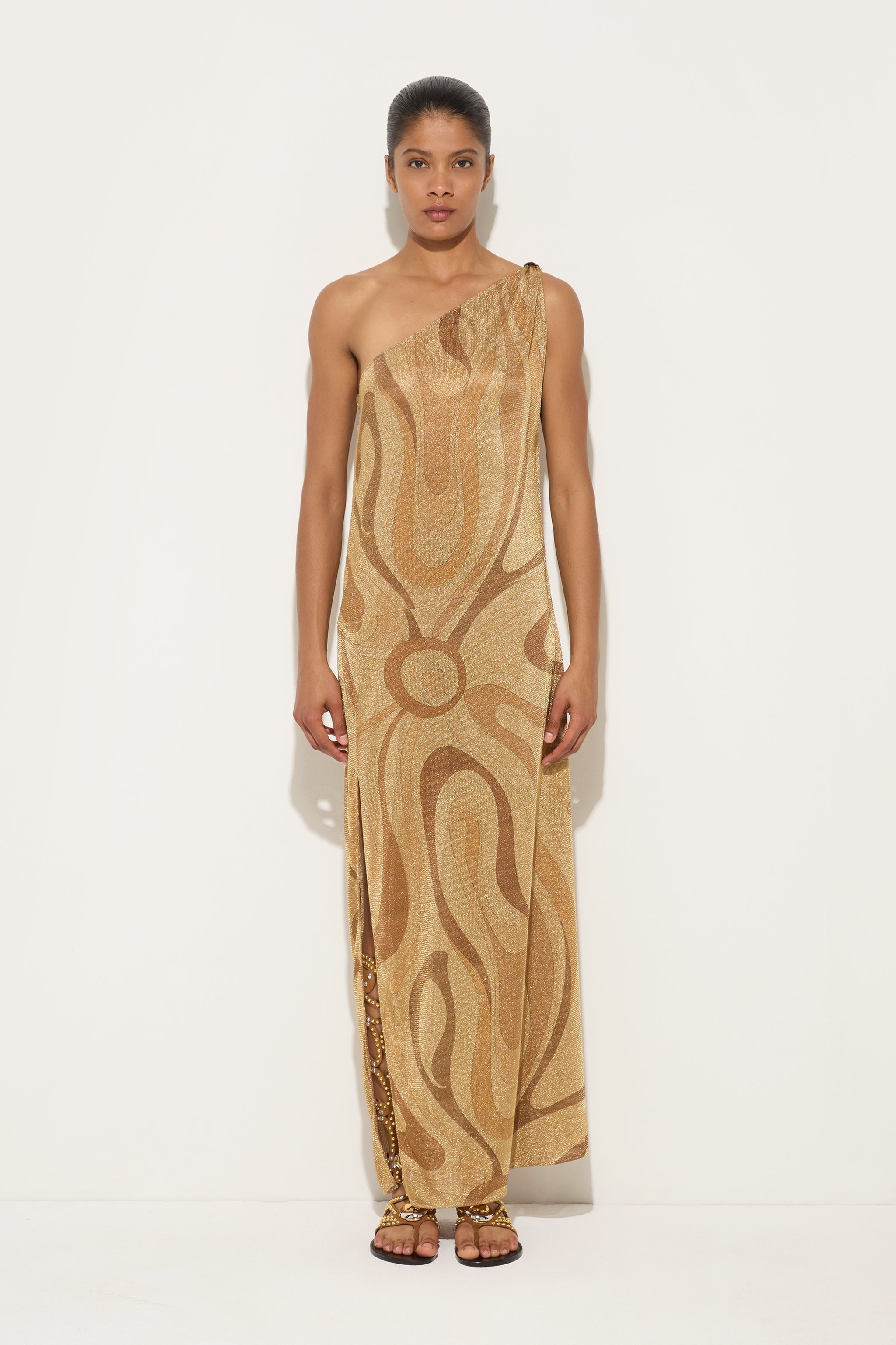 Pucci Marmo Print One-Shoulder Lamè Dress
