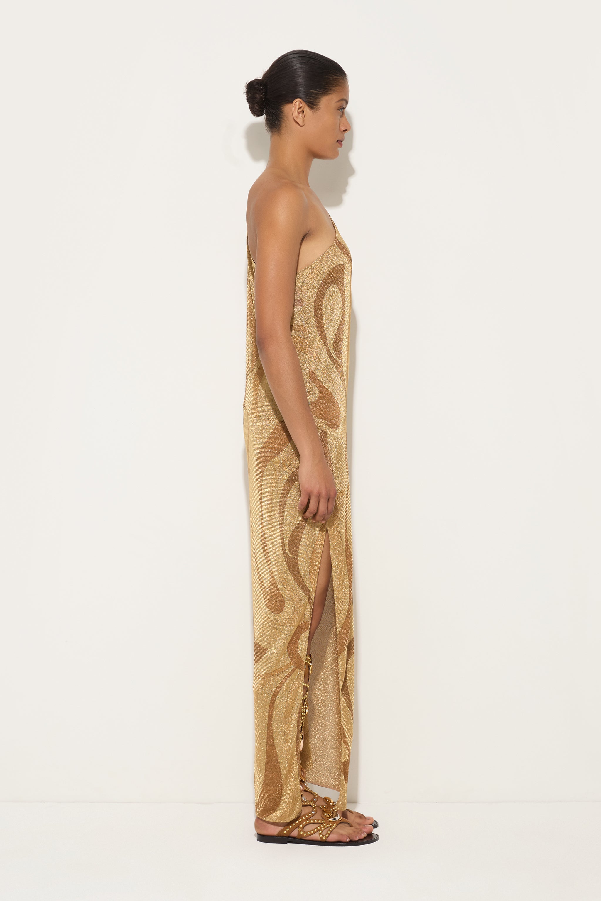 Pucci Marmo Print One-Shoulder Lamè Dress