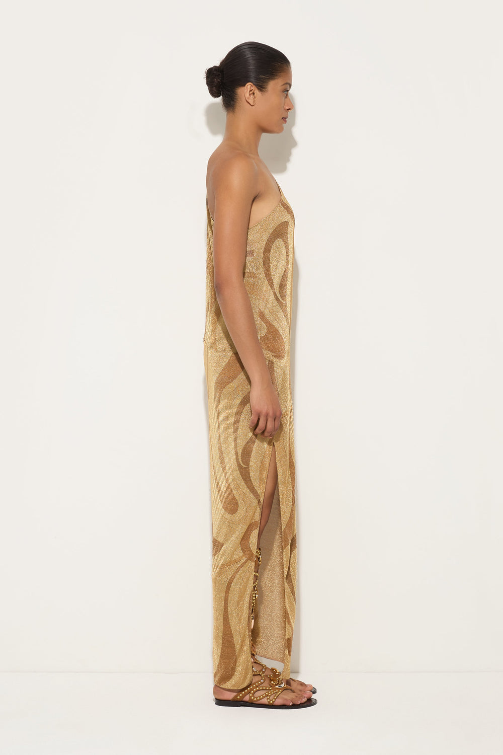 Pucci Marmo Print One-Shoulder Lamè Dress