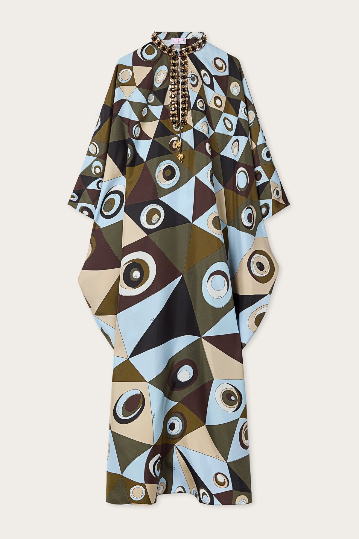 Pucci Occhi Print Silk Kaftan with Embroidery