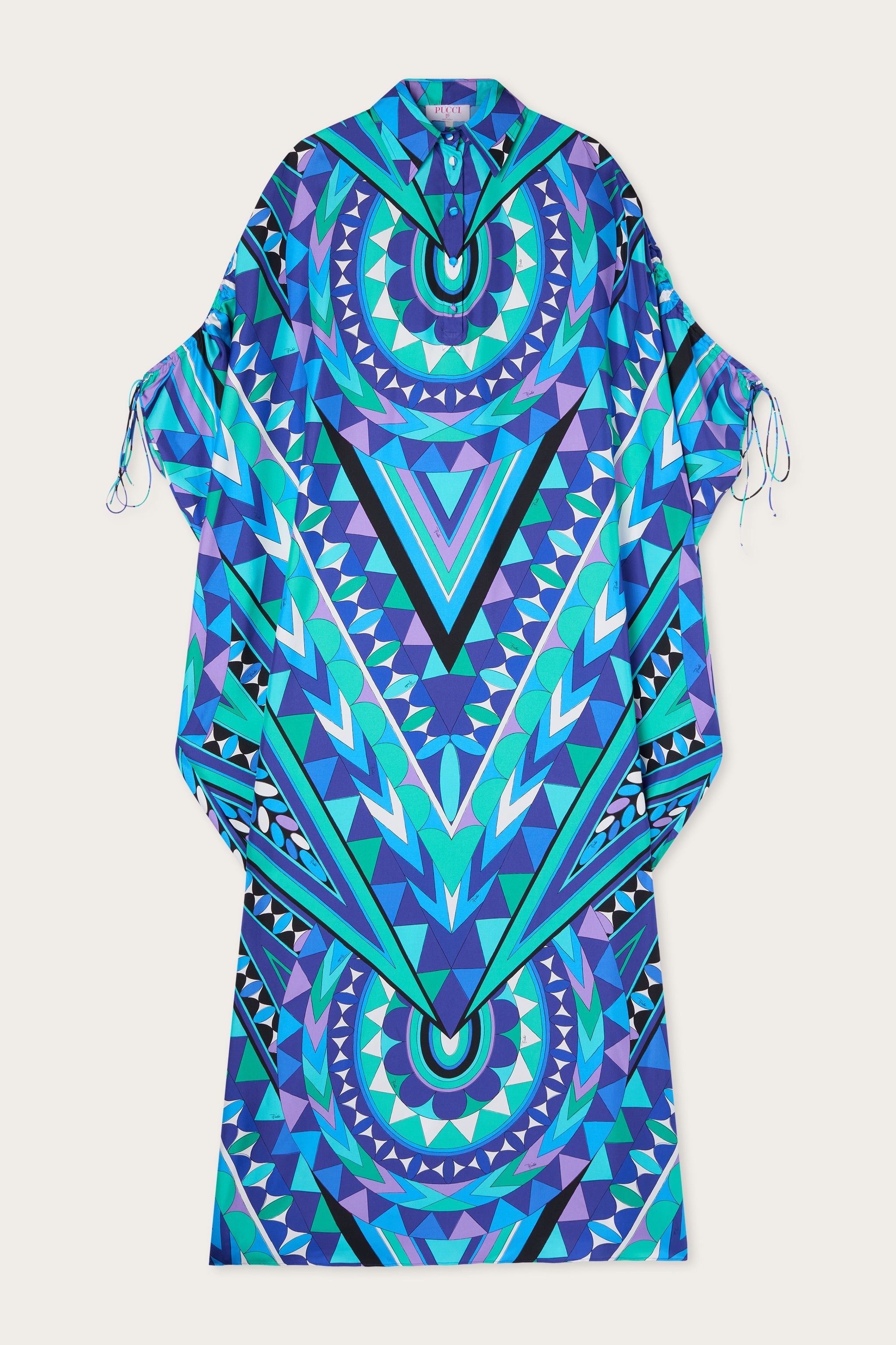 Pucci Manuba Print Silk Kaftan with Draped Sleeves