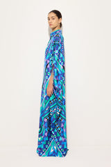 Pucci Manuba Print Silk Kaftan with Draped Sleeves