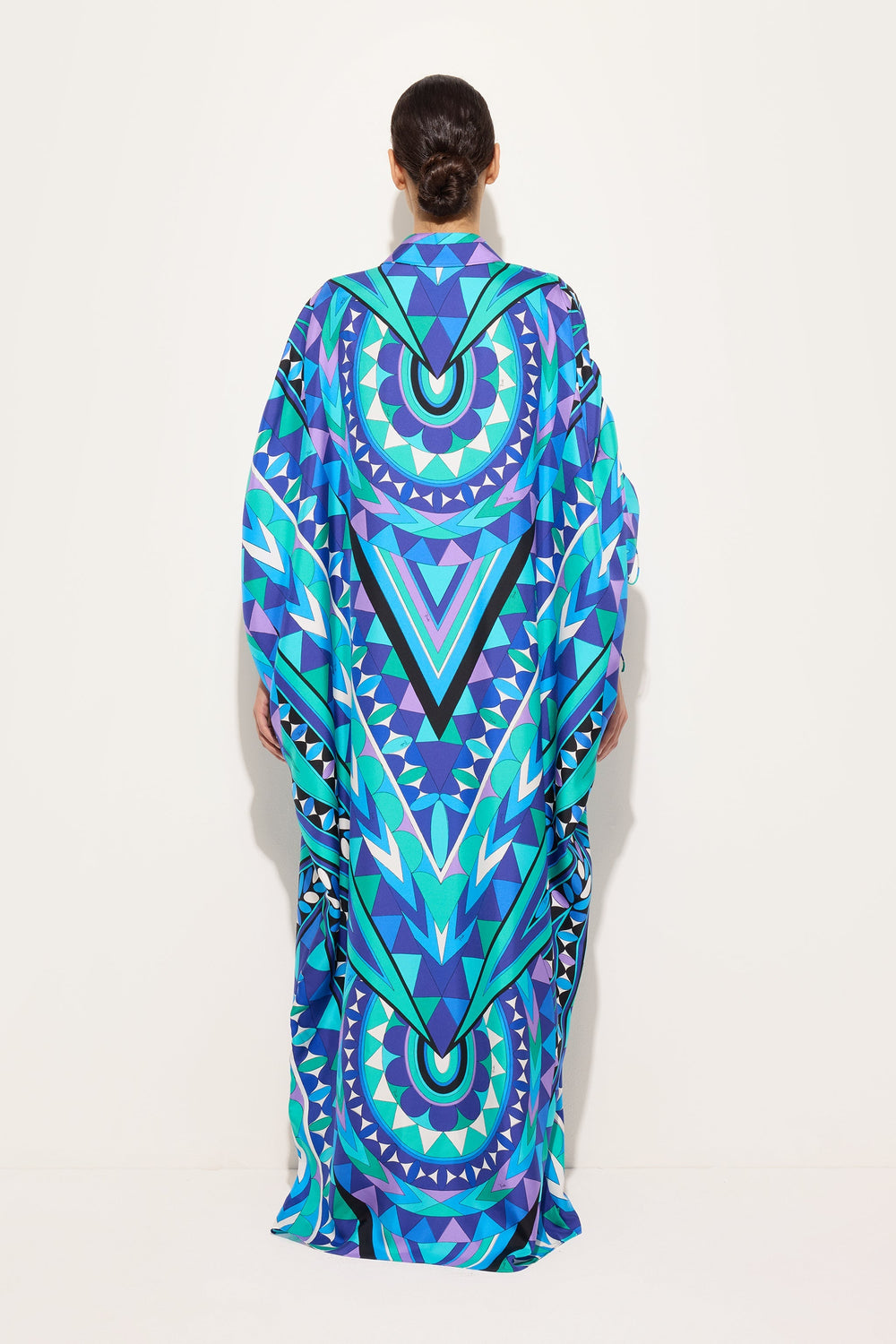 Pucci Manuba Print Silk Kaftan with Draped Sleeves