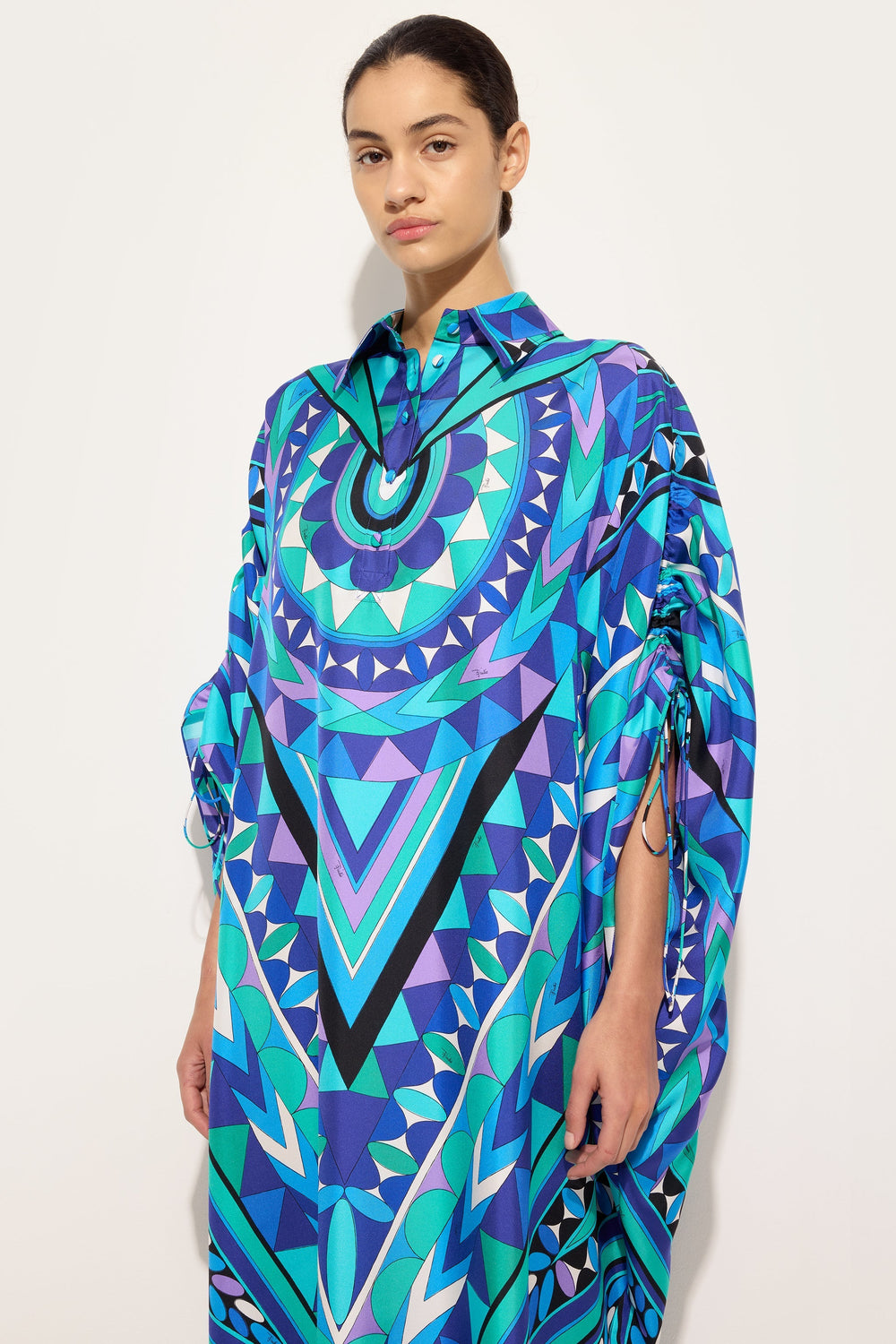Pucci Manuba Print Silk Kaftan with Draped Sleeves