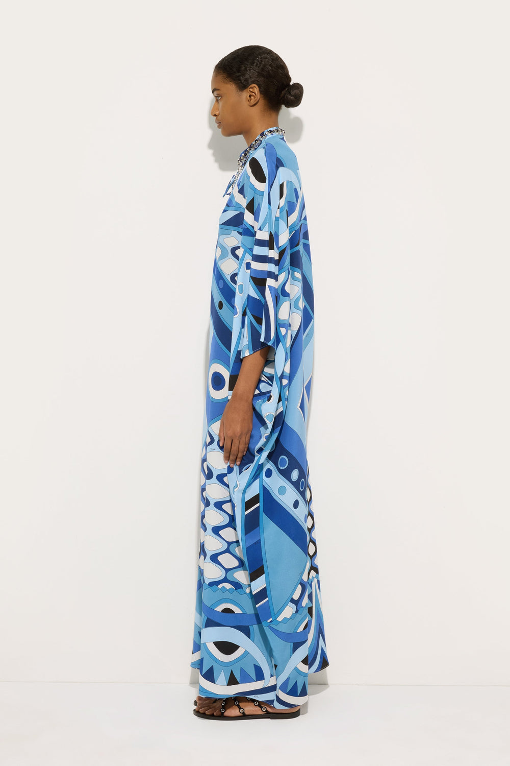 Pucci Vivara Print Long Kaftan with Embroidery