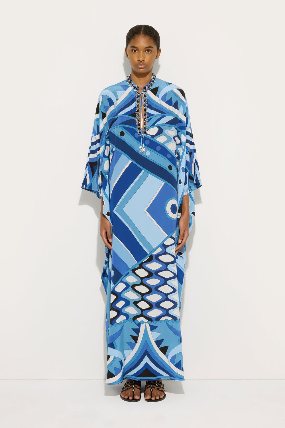Pucci Vivara Print Long Kaftan with Embroidery