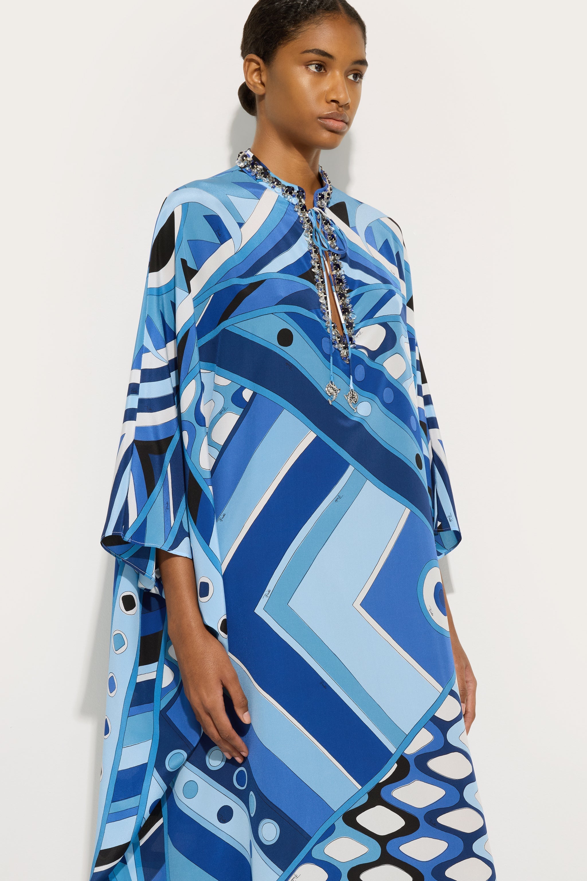 Pucci Vivara Print Long Kaftan with Embroidery