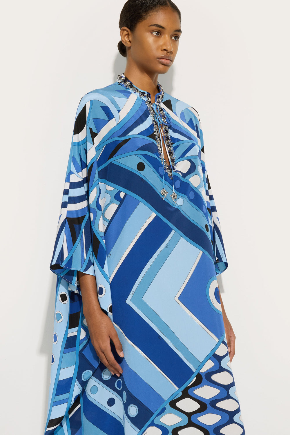 Pucci Vivara Print Long Kaftan with Embroidery