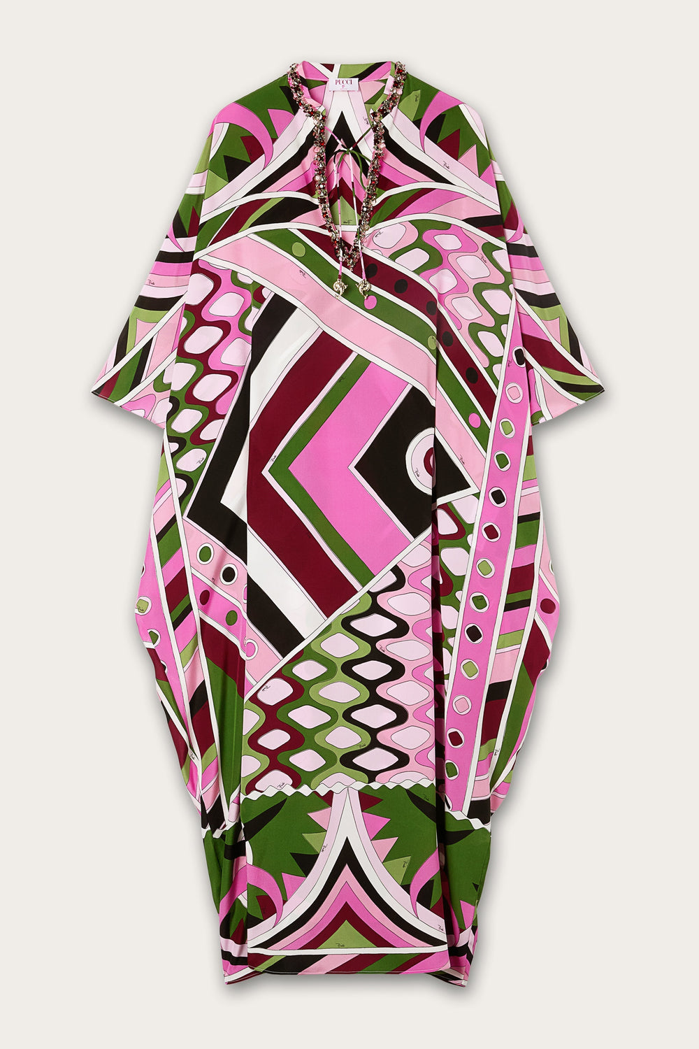 Pucci Vivara Print Long Kaftan with Embroidery