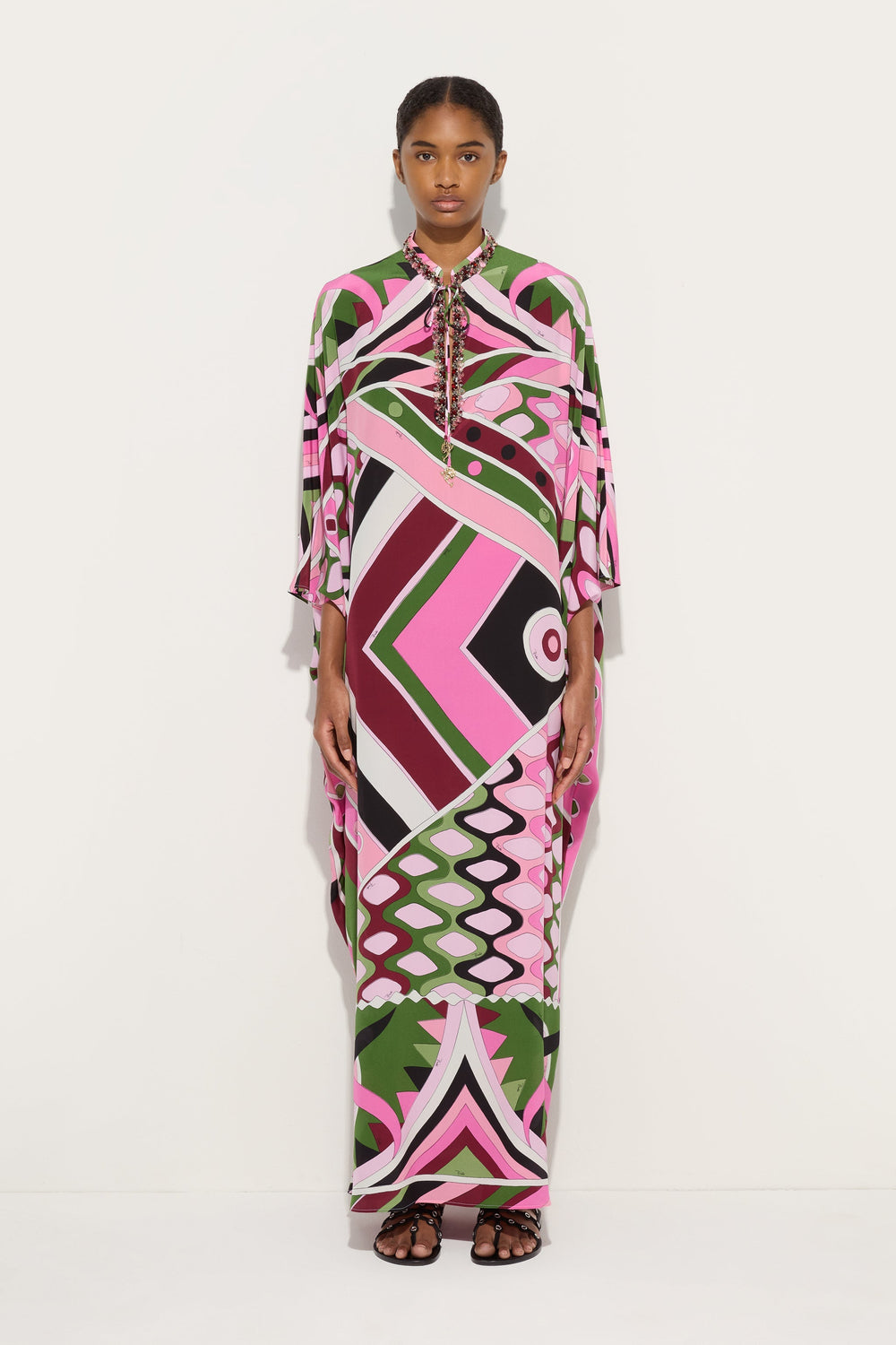 Pucci Vivara Print Long Kaftan with Embroidery