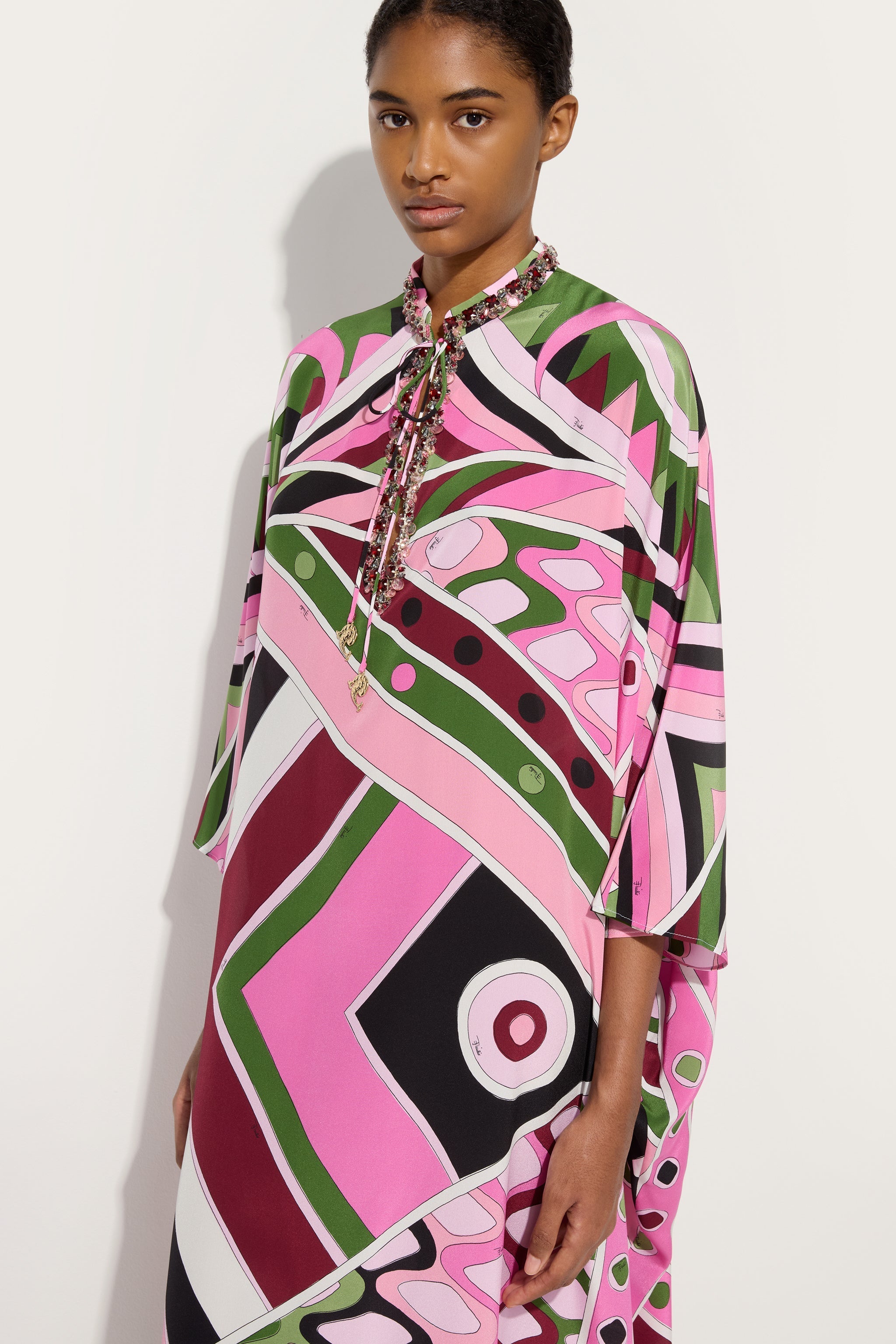 Pucci Vivara Print Long Kaftan with Embroidery
