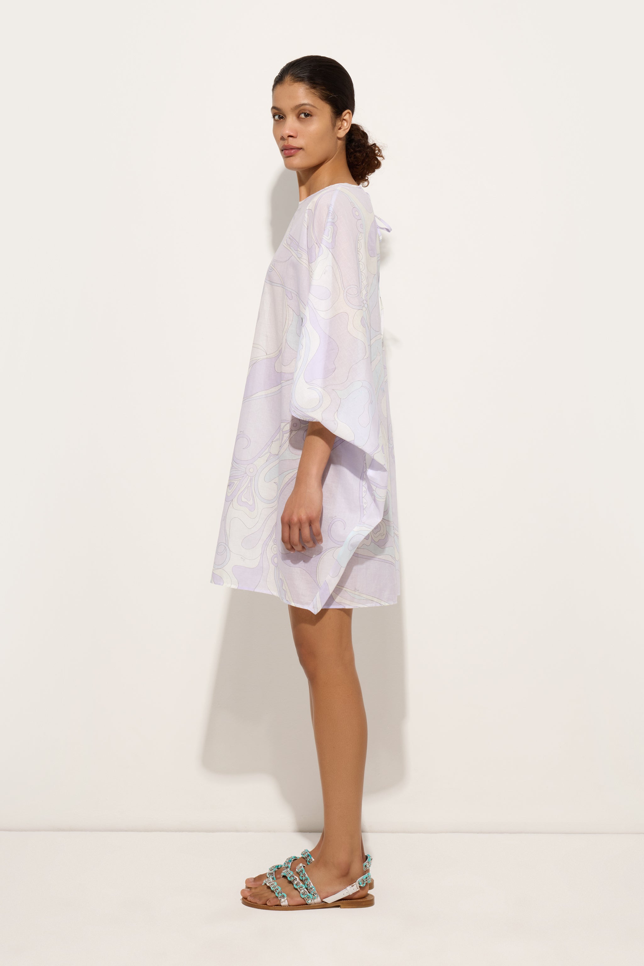 Pucci Orchidee Print Short Cotton Kaftan