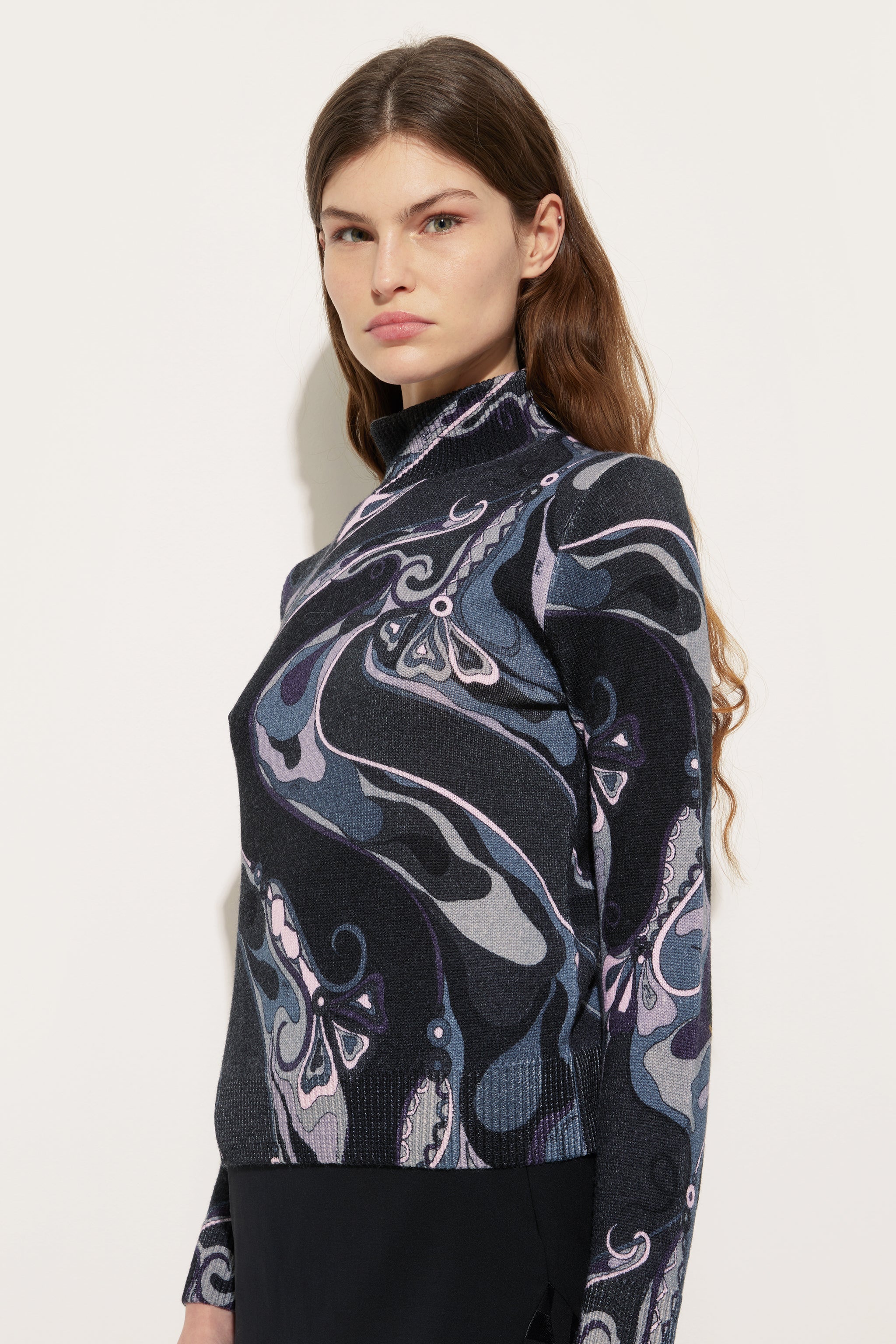 Pucci Orchidee Print High Neck Sweater in Wool