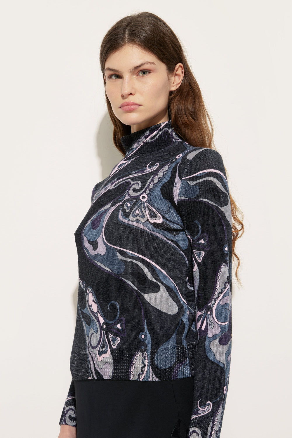 Pucci Orchidee Print High Neck Sweater in Wool