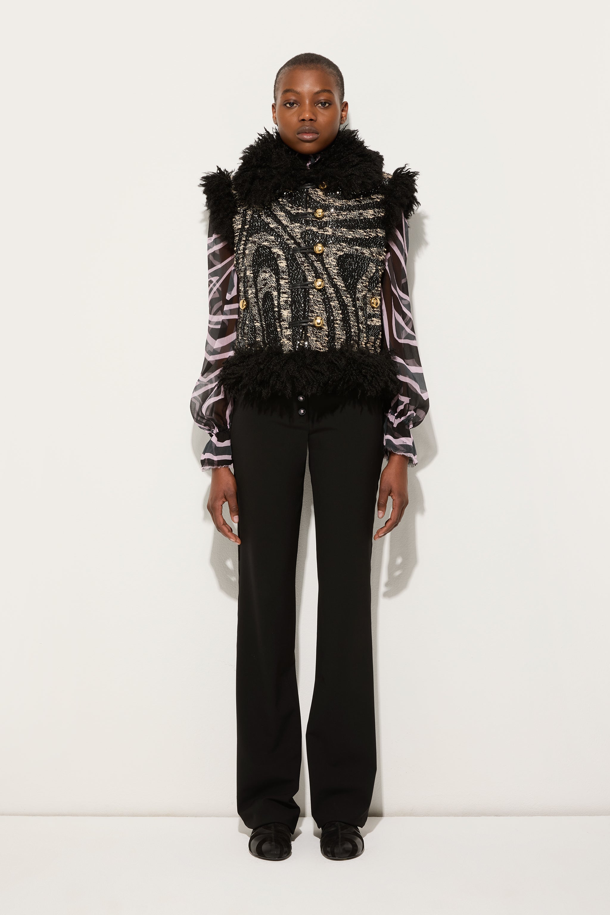 Pucci Tweed Waistcoat with Fur Details