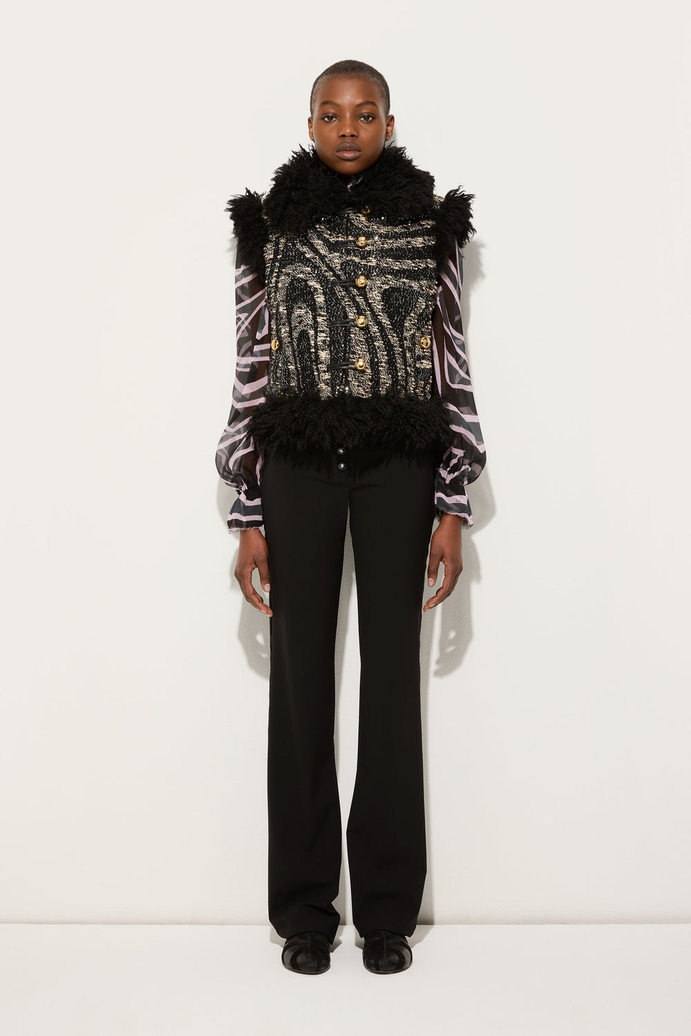 Pucci Tweed Waistcoat with Fur Details