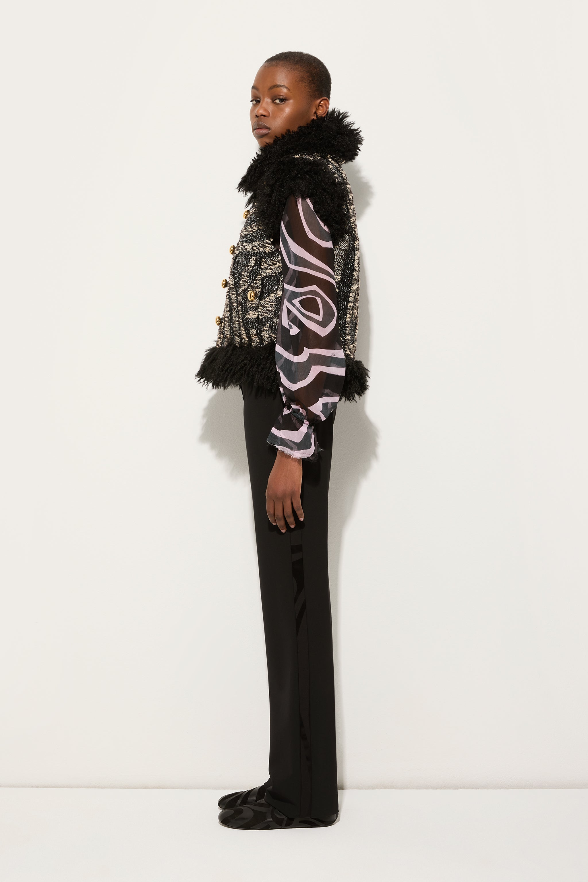 Pucci Tweed Waistcoat with Fur Details