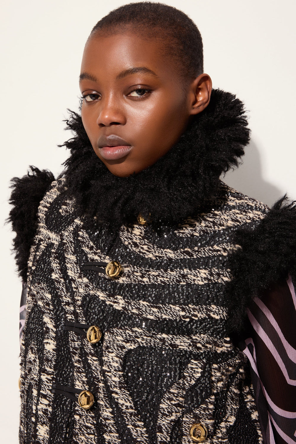 Pucci Tweed Waistcoat with Fur Details