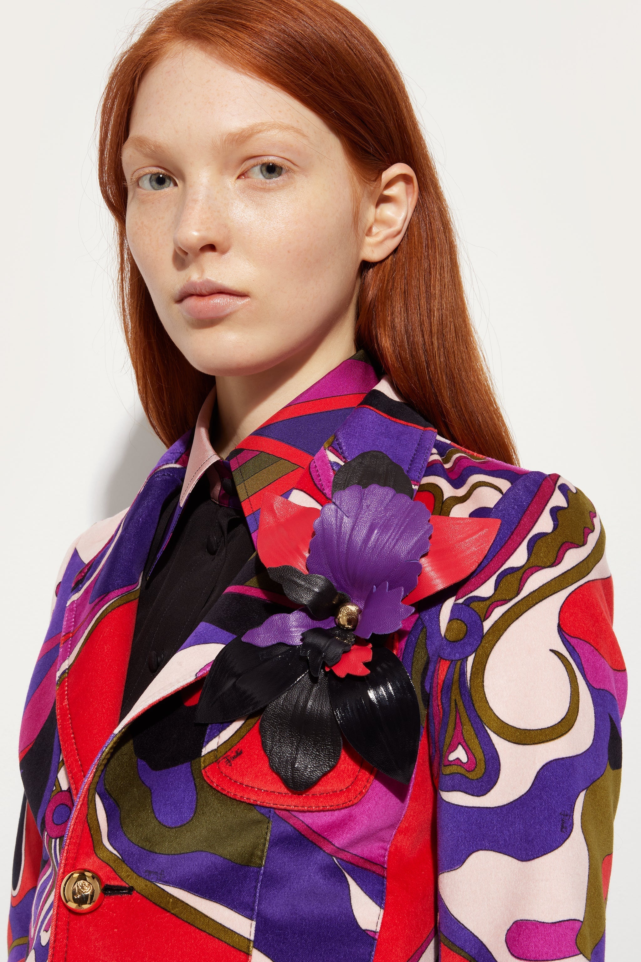 Pucci Leather Flower Brooch