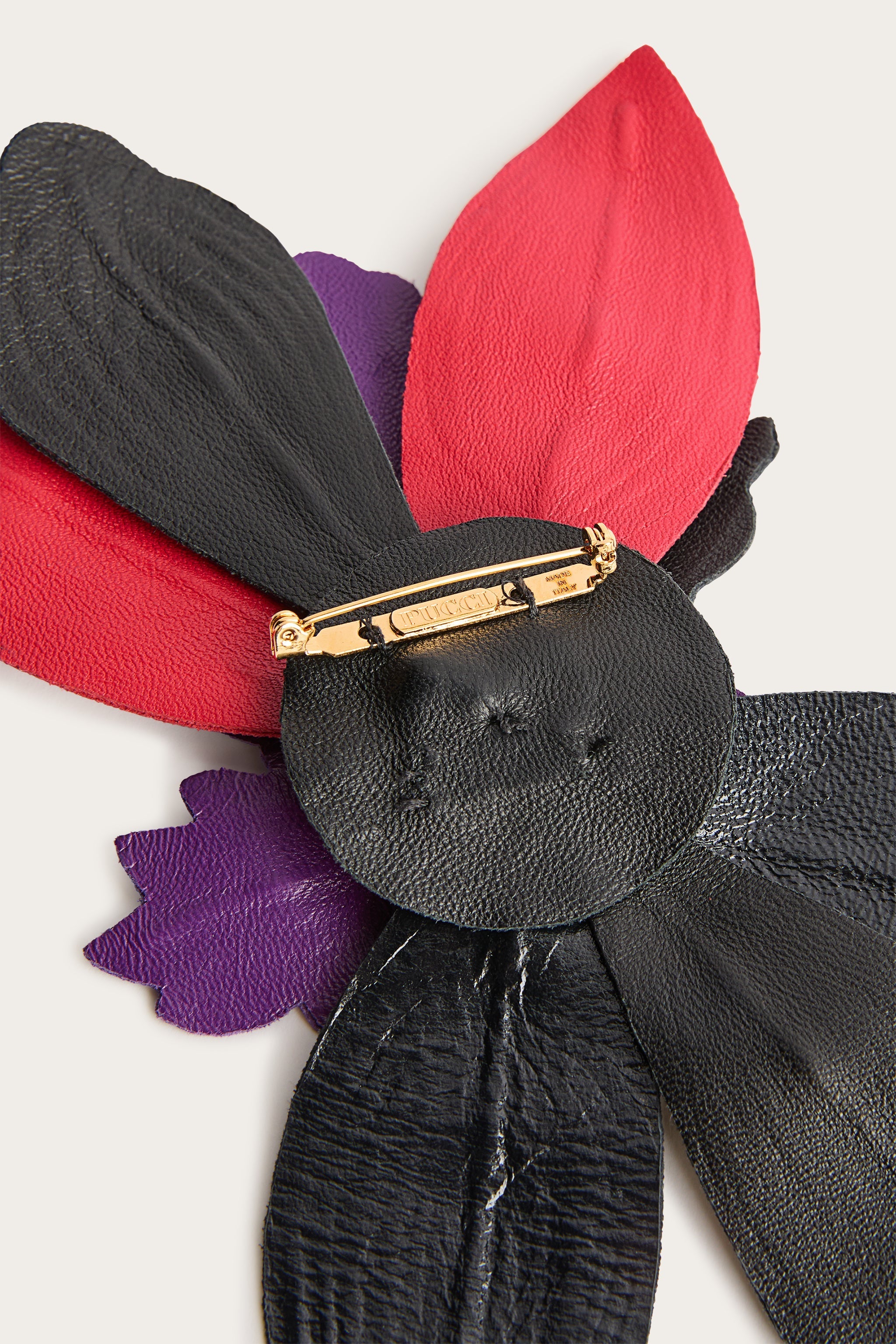 Pucci Leather Flower Brooch