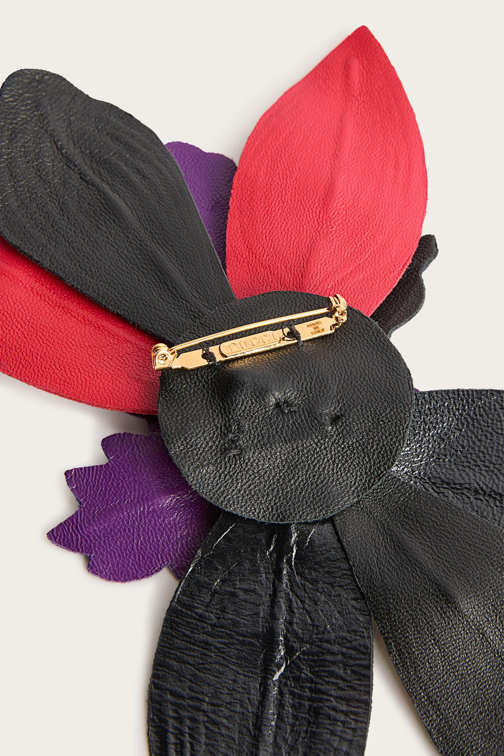 Pucci Leather Flower Brooch