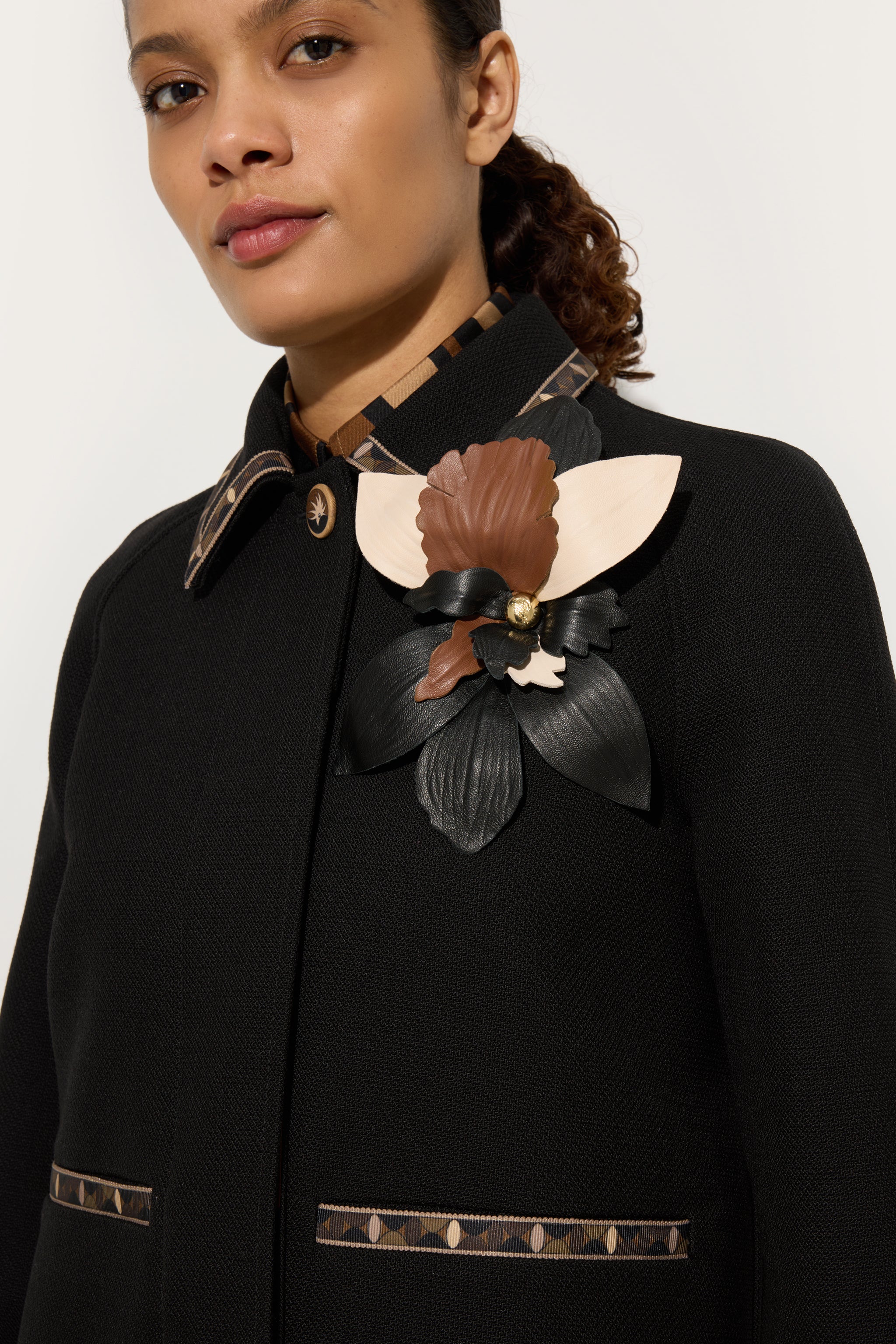 Pucci Leather Flower Brooch