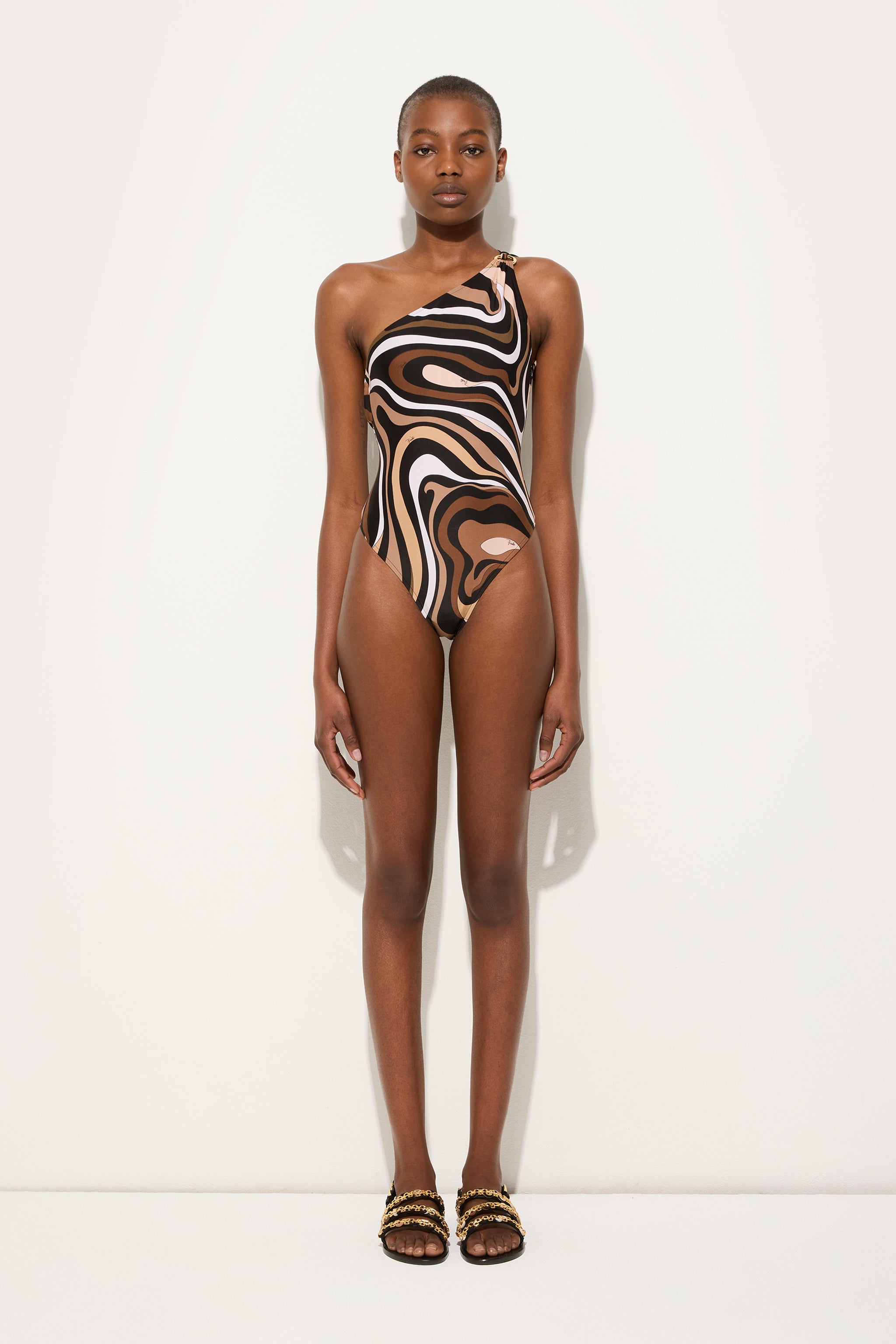 Pucci Marmo Print One-Shoulder Swimsuit