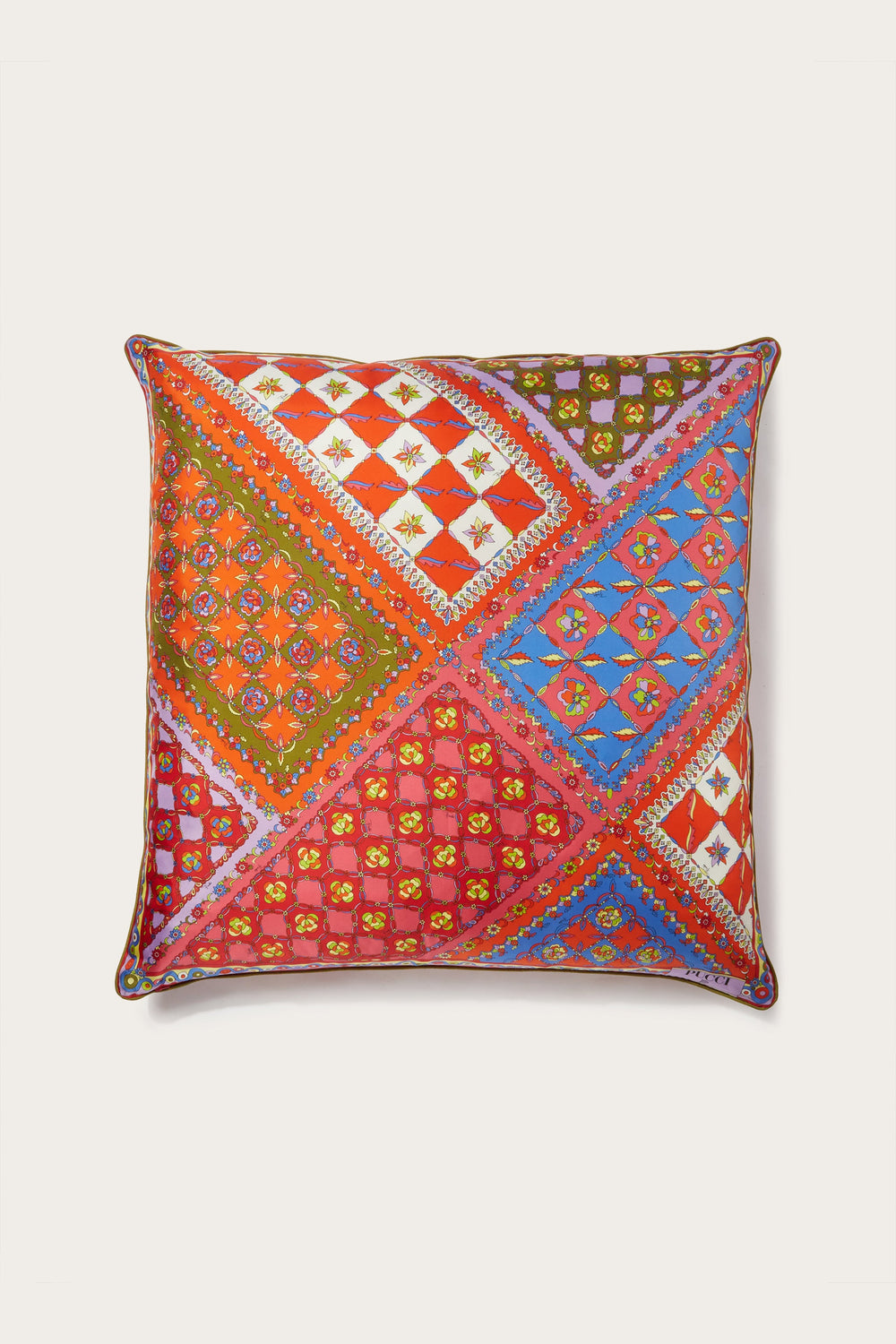 Pucci Patchwork-Print Large Silk-Twill Cushion