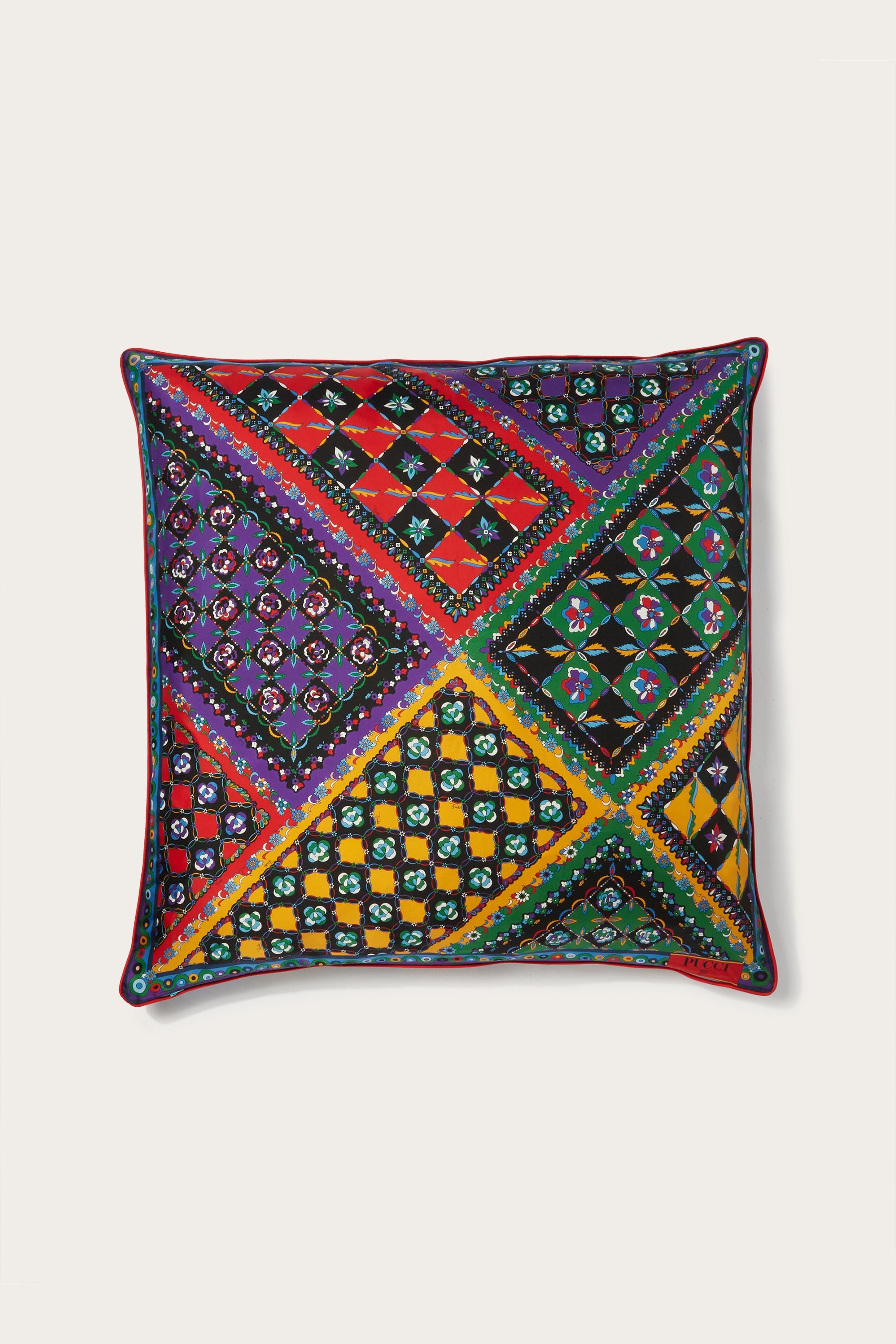 Pucci Patchwork-Print Large Silk-Twill Cushion
