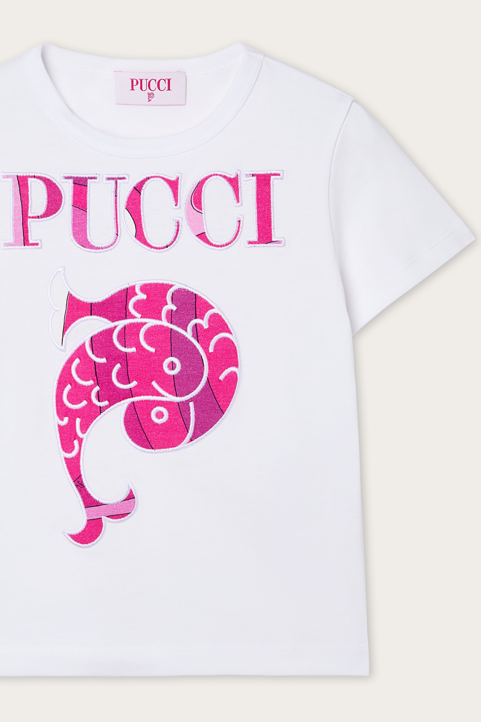 Pucci T-shirt with Embroidered Logo and Fish